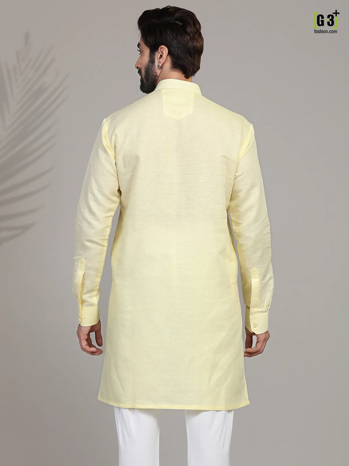 Yellow cotton stand collar only kurta