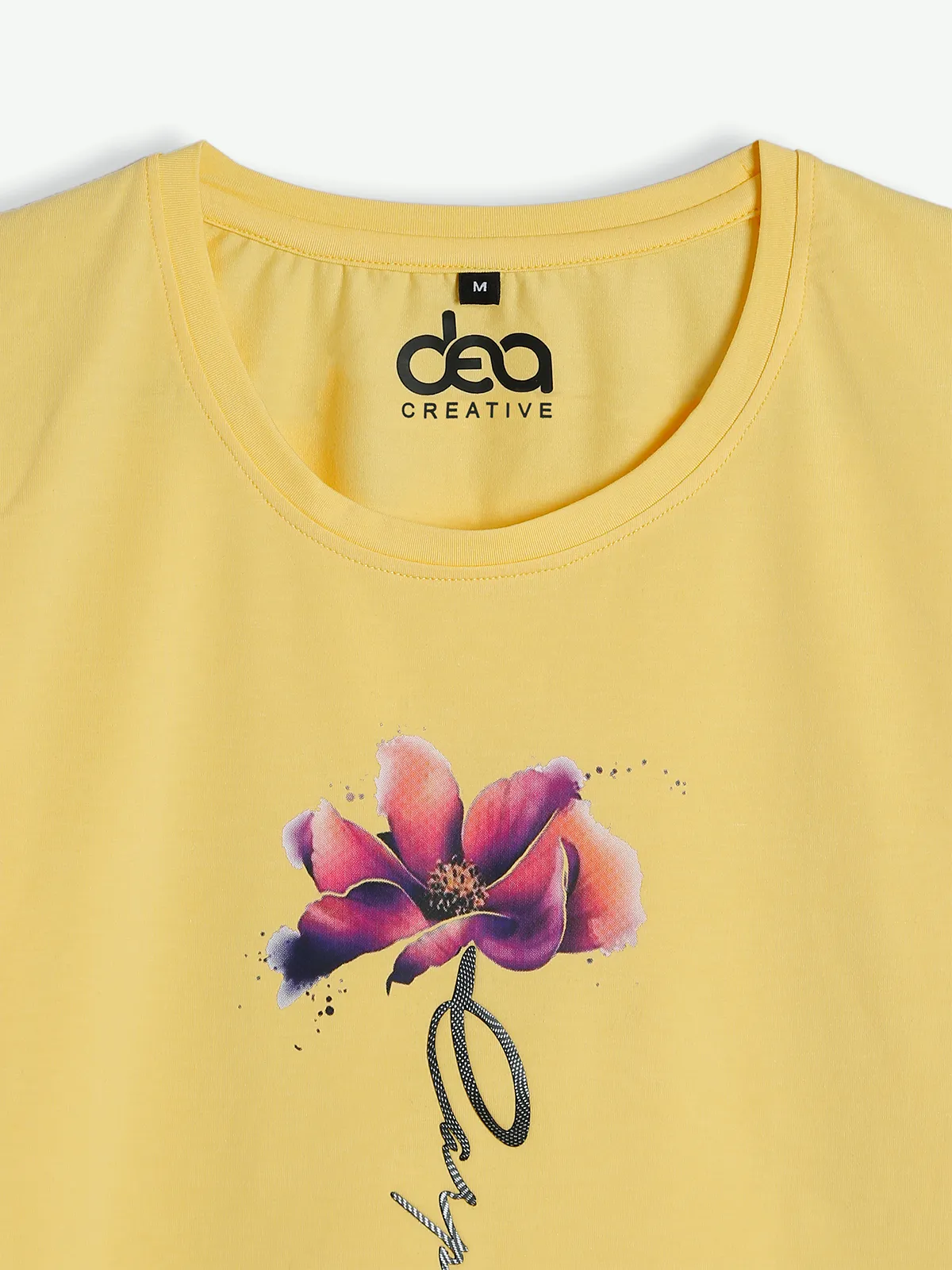 Yellow cotton t shirt in printed