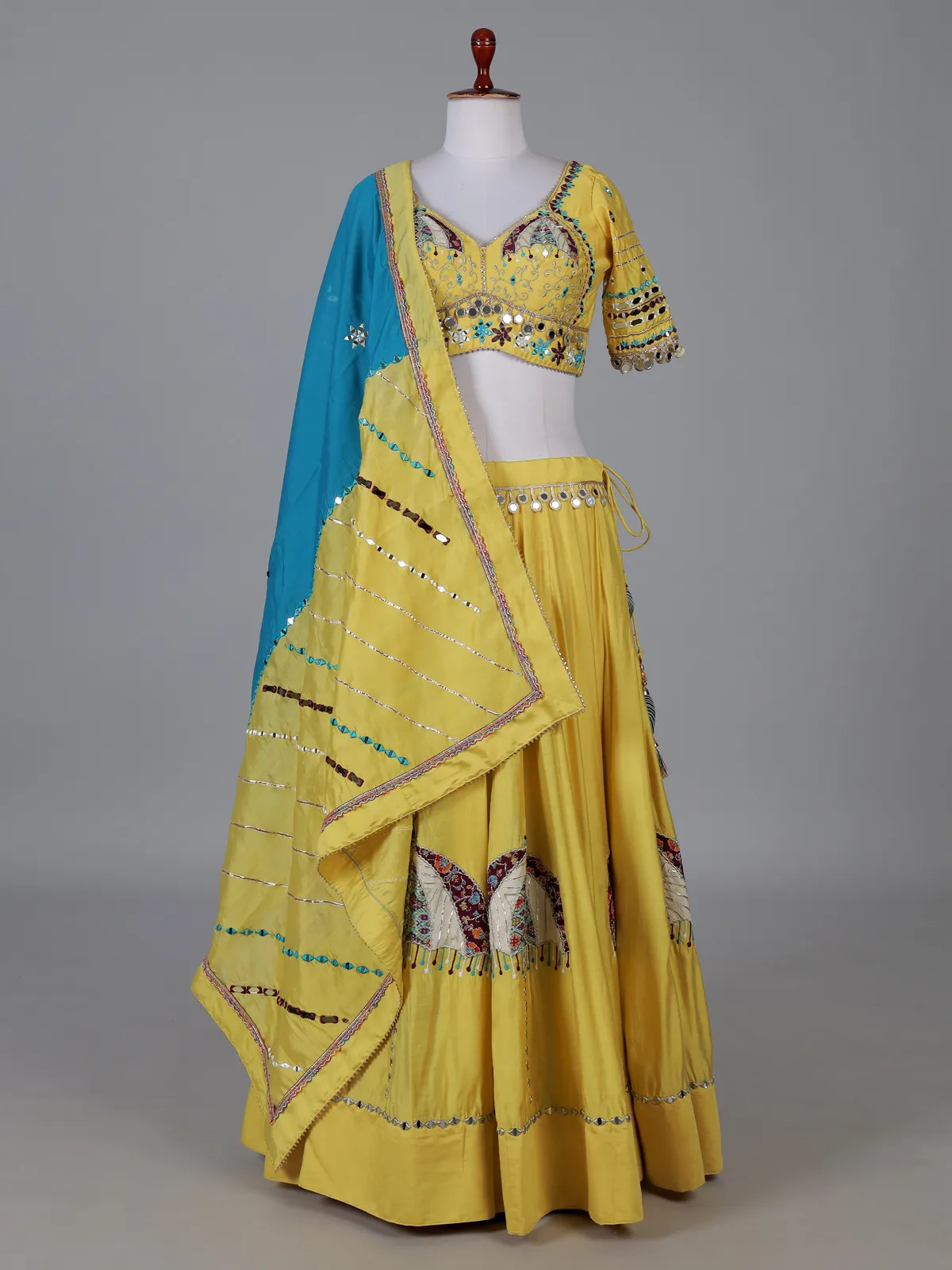 Yellow embroidered lehenga choli for navratri celebration