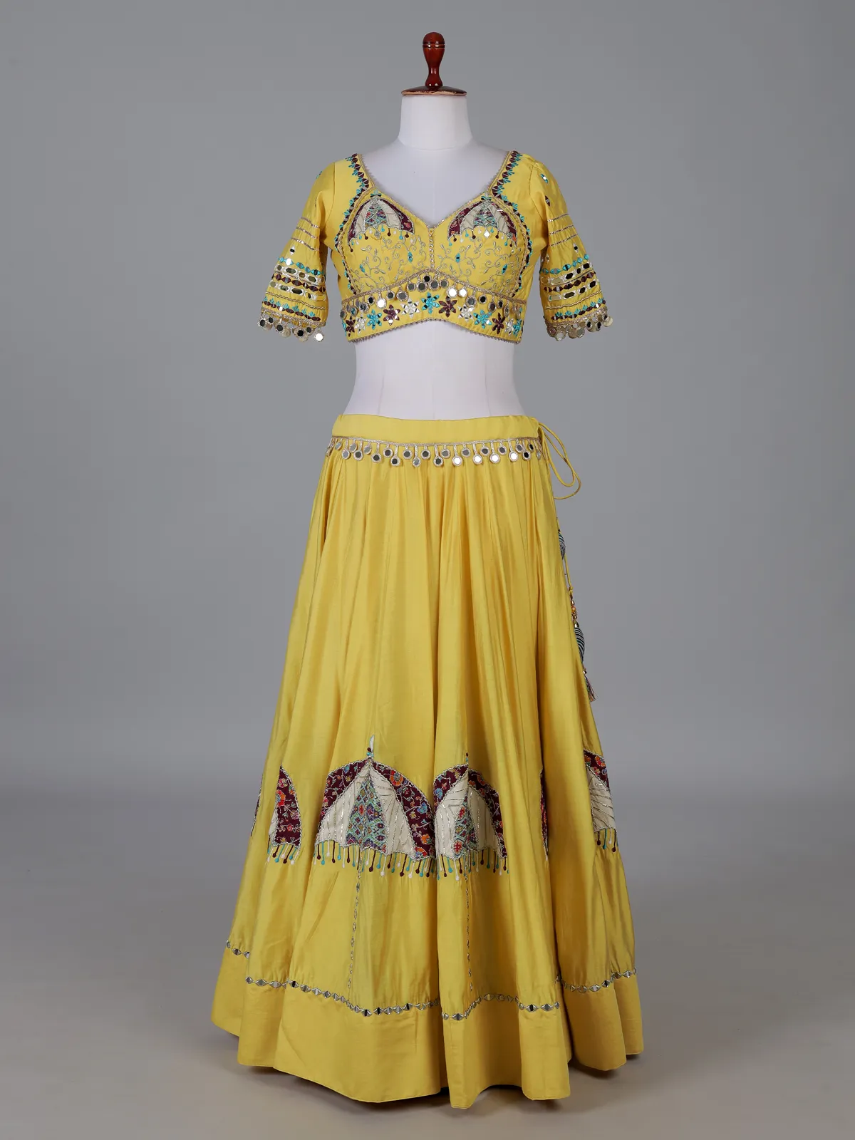 Yellow embroidered lehenga choli for navratri celebration