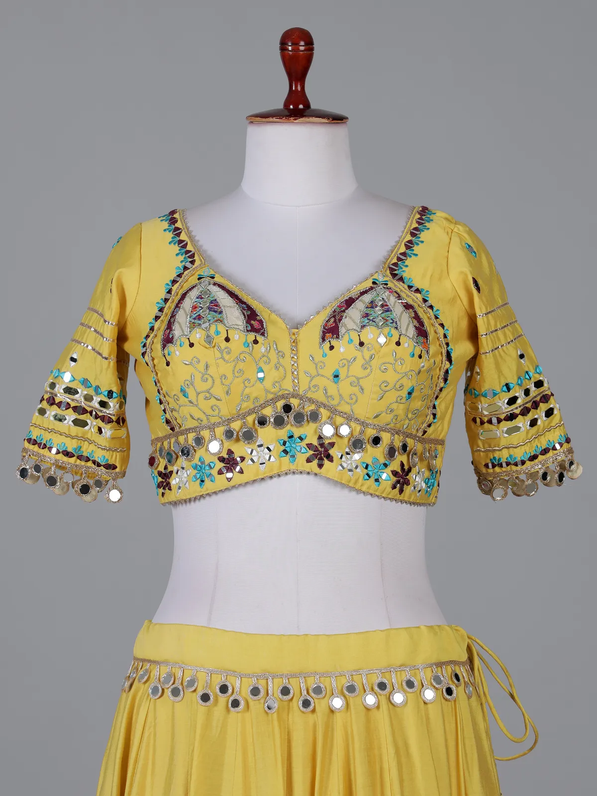 Yellow embroidered lehenga choli for navratri celebration