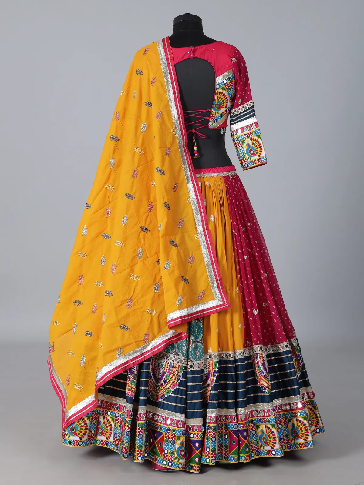 Yellow embroidered silk georgette festive lehenga choli