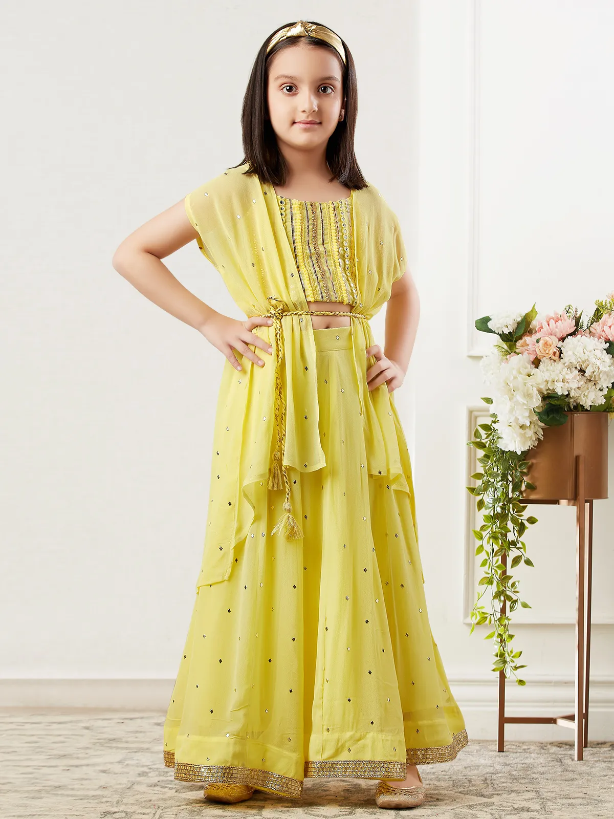 Yellow georgette indowestern suit