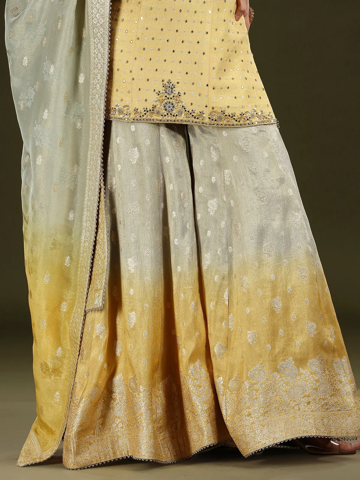 Yellow grey shaded silk palazzo suit