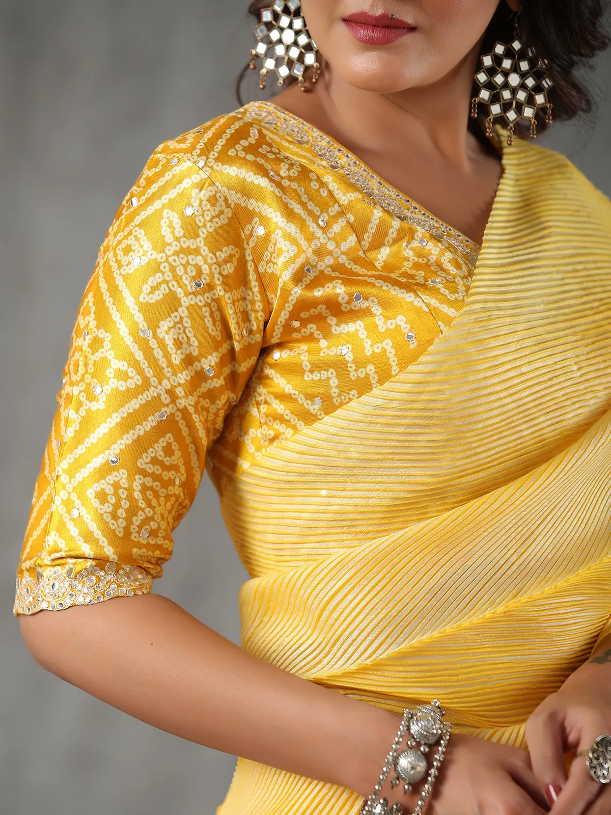 Yellow half n half tussar silk saree