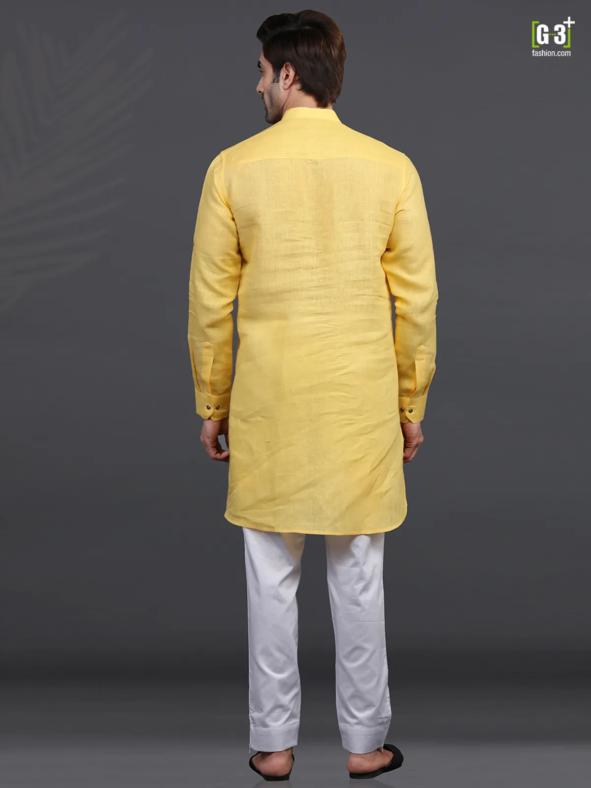 Yellow linen full sleeeves kurta suit