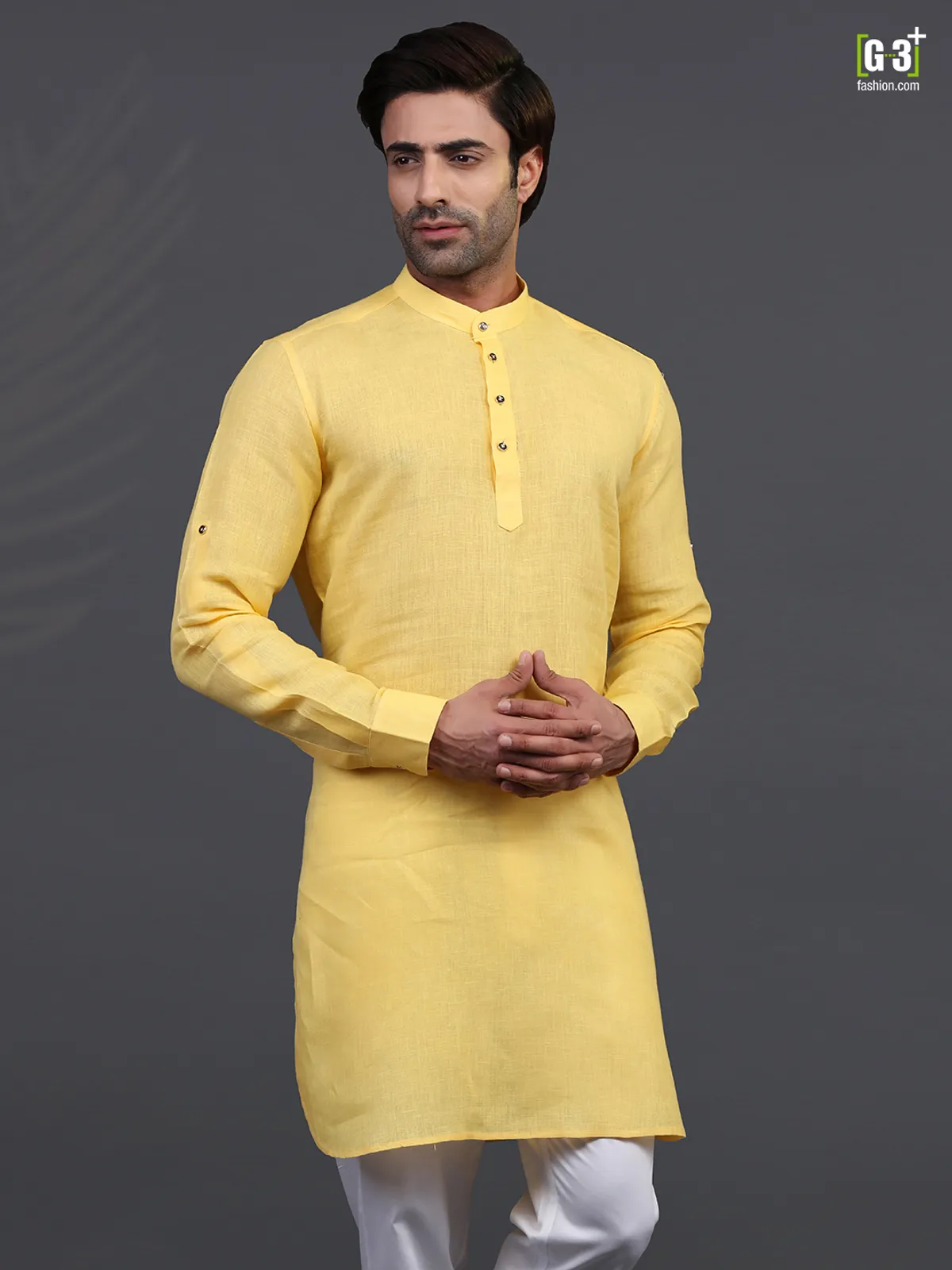 Yellow linen full sleeeves only kurta