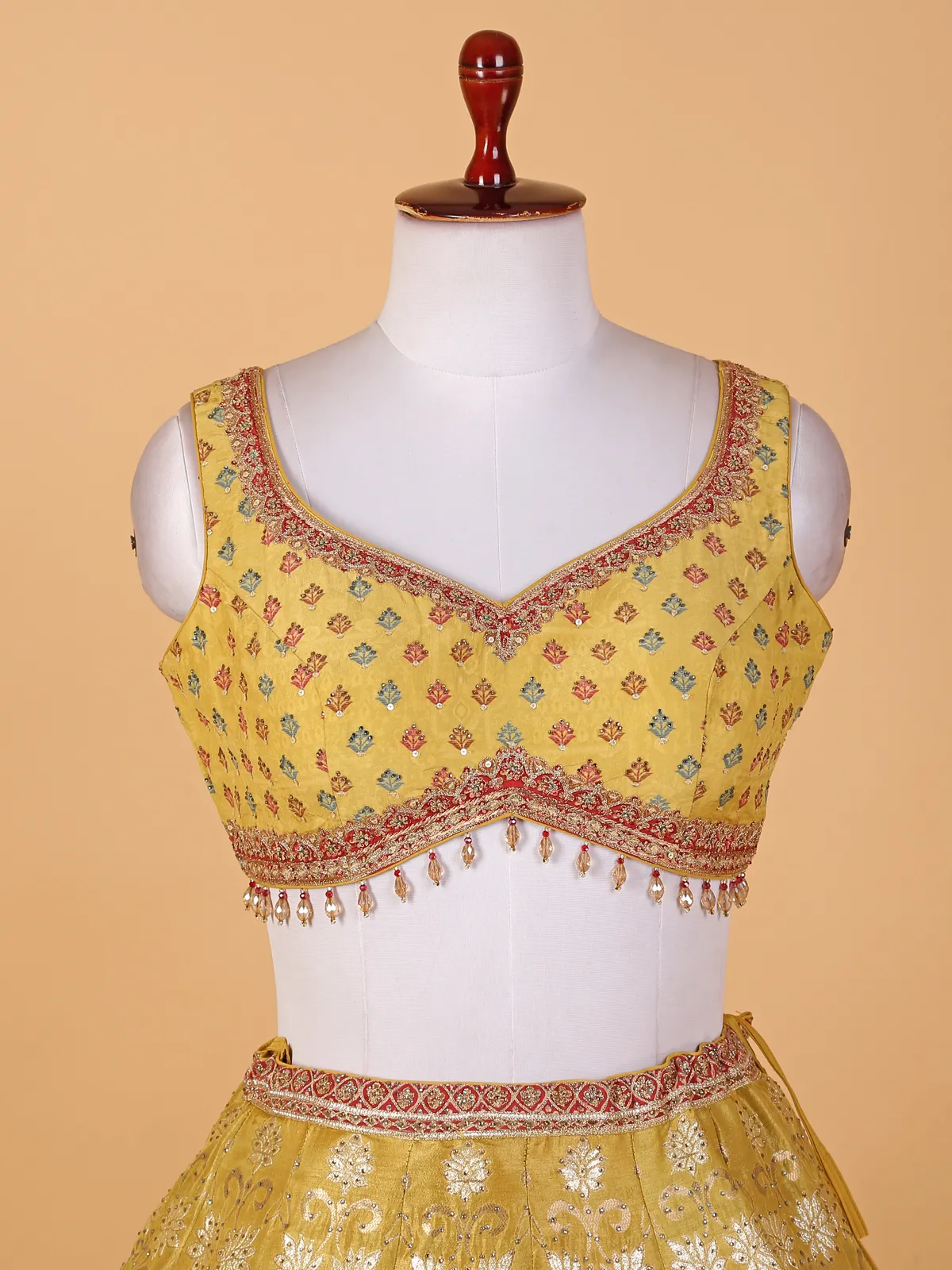 Yellow raw silk zari weaving lehenga choli