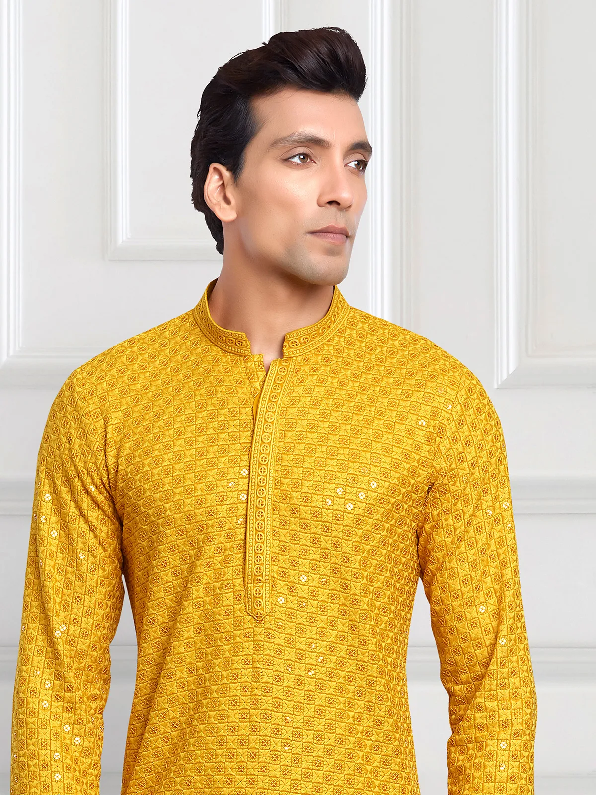 Yellow rayon cotton  Men Kurta pajama for festive