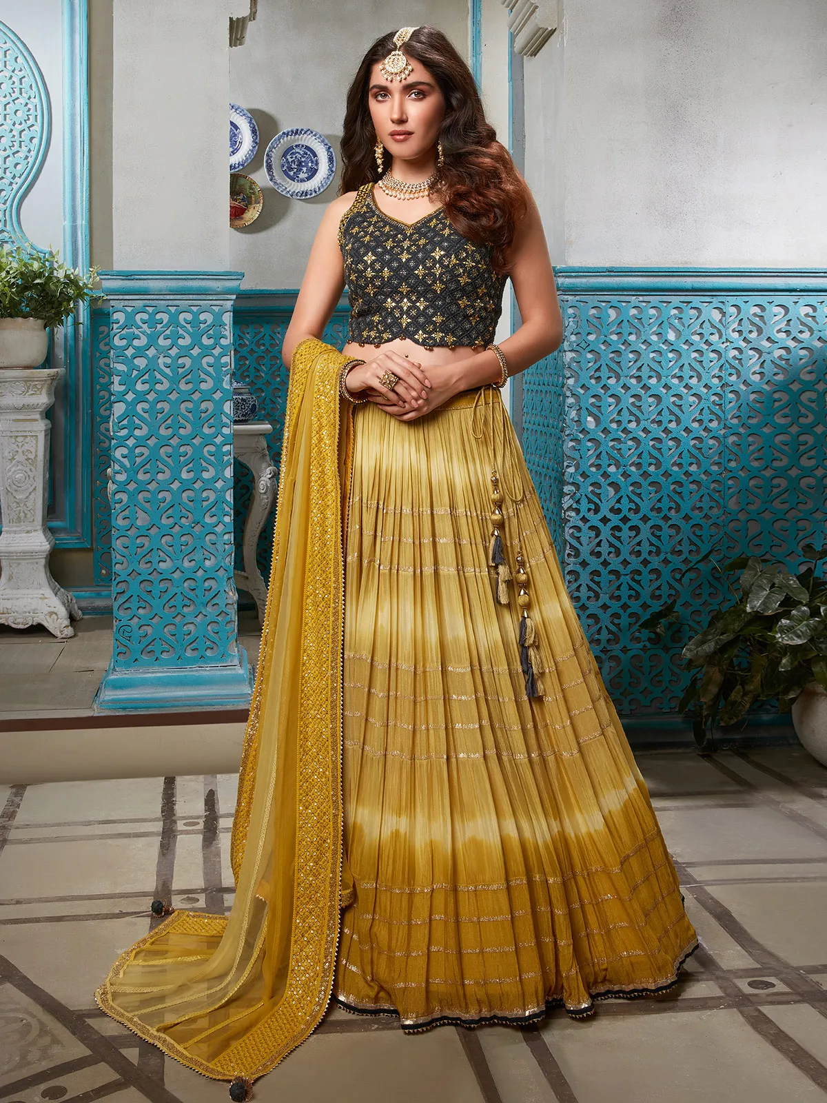 Yellow shaded wedding lehenga choli