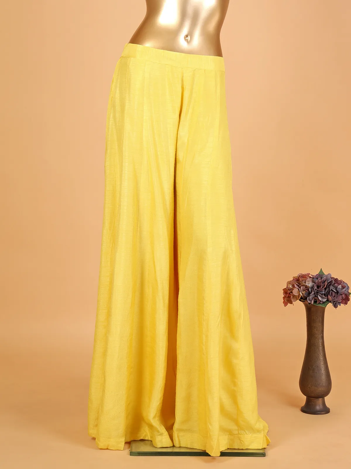 Yellow silk designer palazzo suit