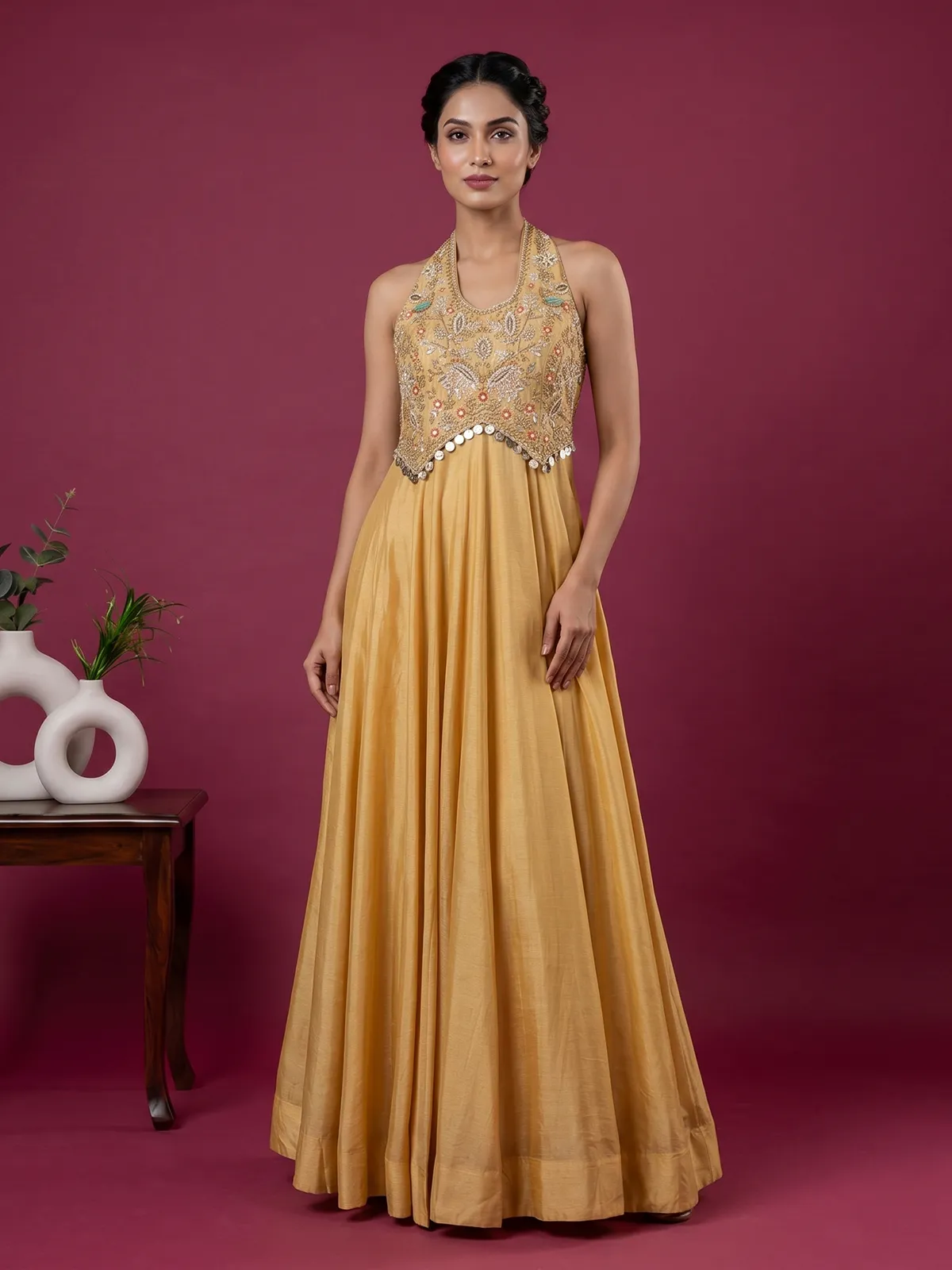 halter neck anarkali dress Buy Green Halter Neck Anarkali Set Online for Women by YUVRANI JAIPUR