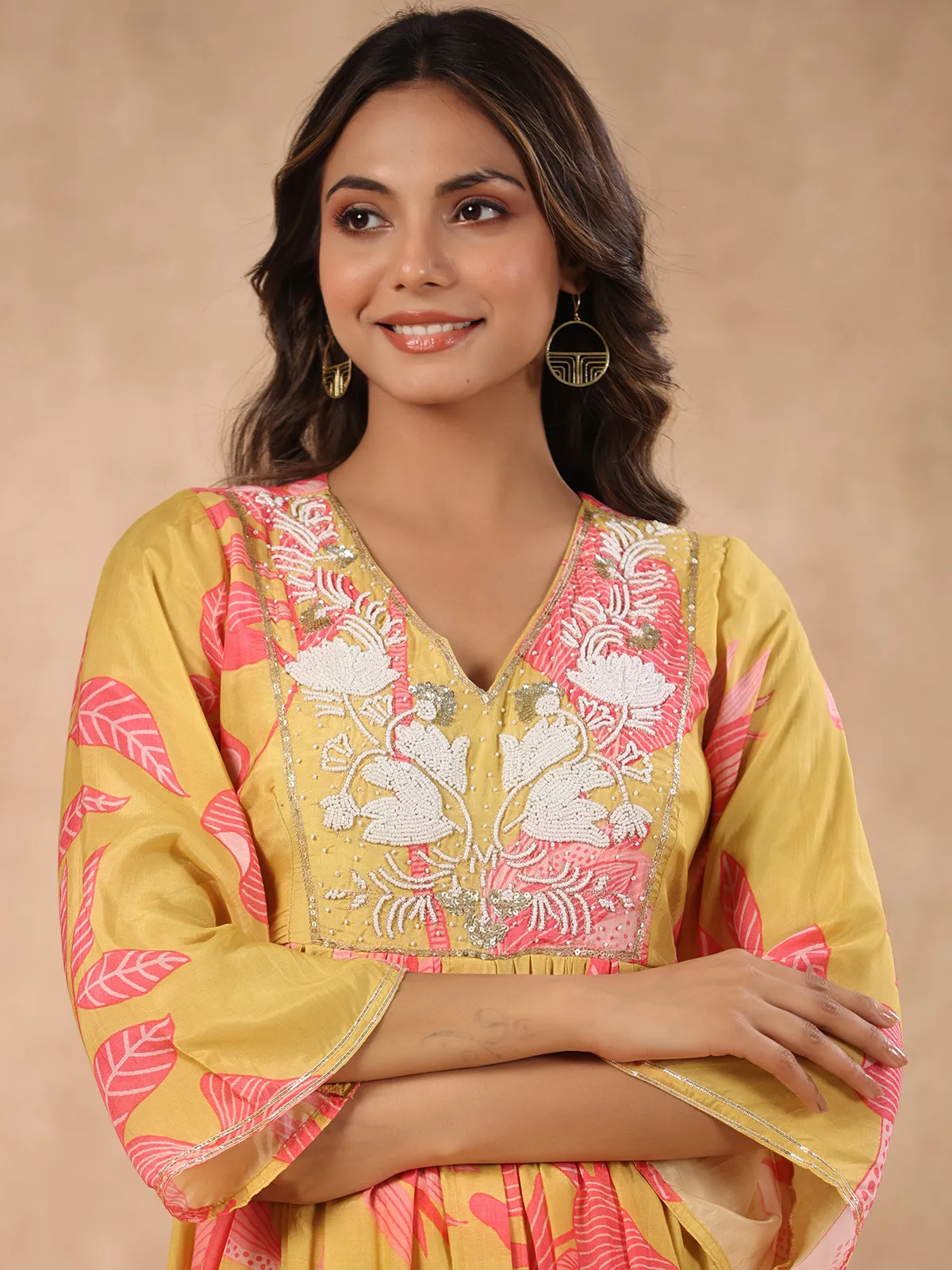 Yellow silk printed palazzo set