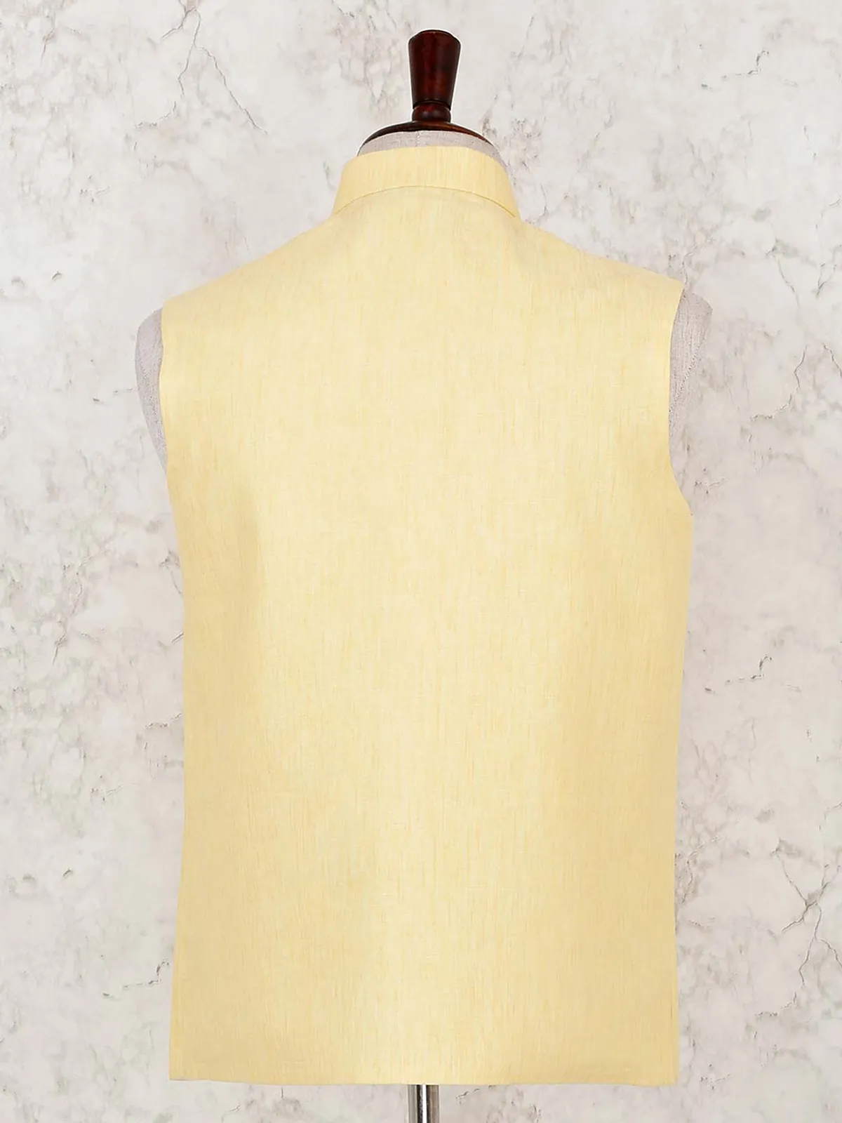 Yellow solid cotton linen sleeveless waistcoat