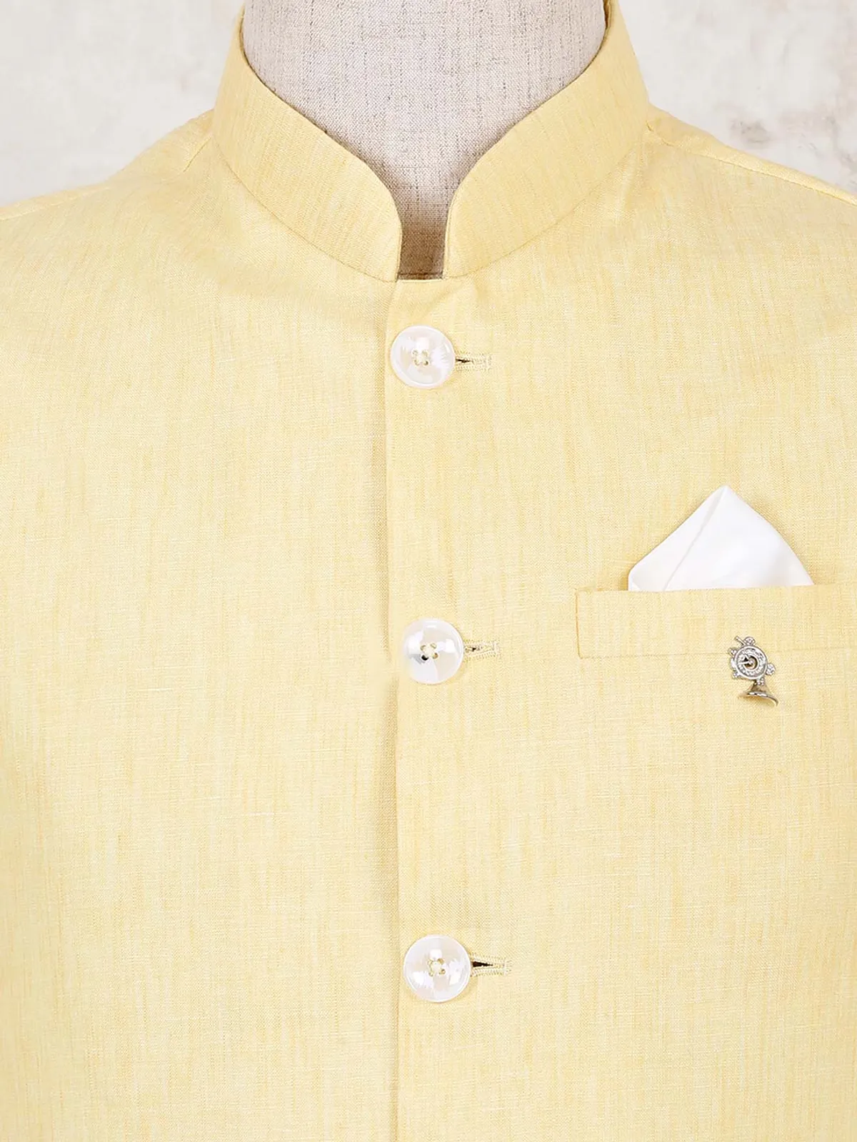 Yellow solid cotton linen sleeveless waistcoat