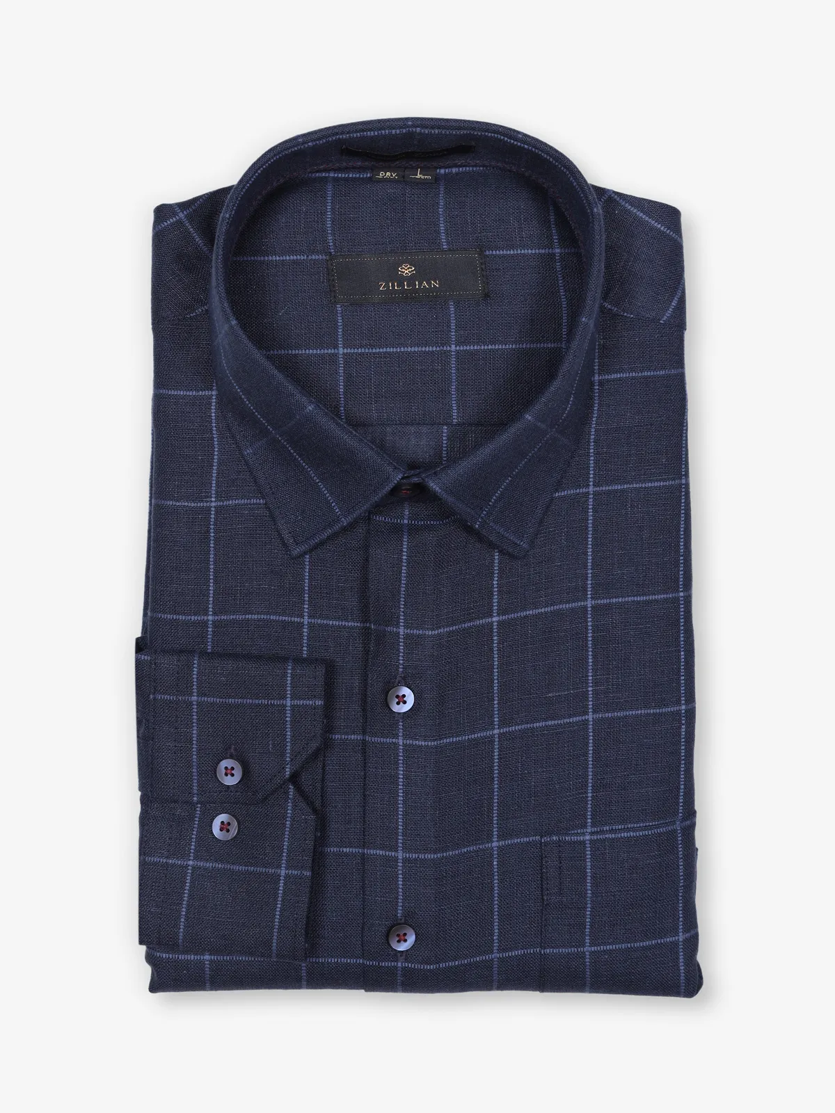 ZILLIAN formal linen navy shirt with checks