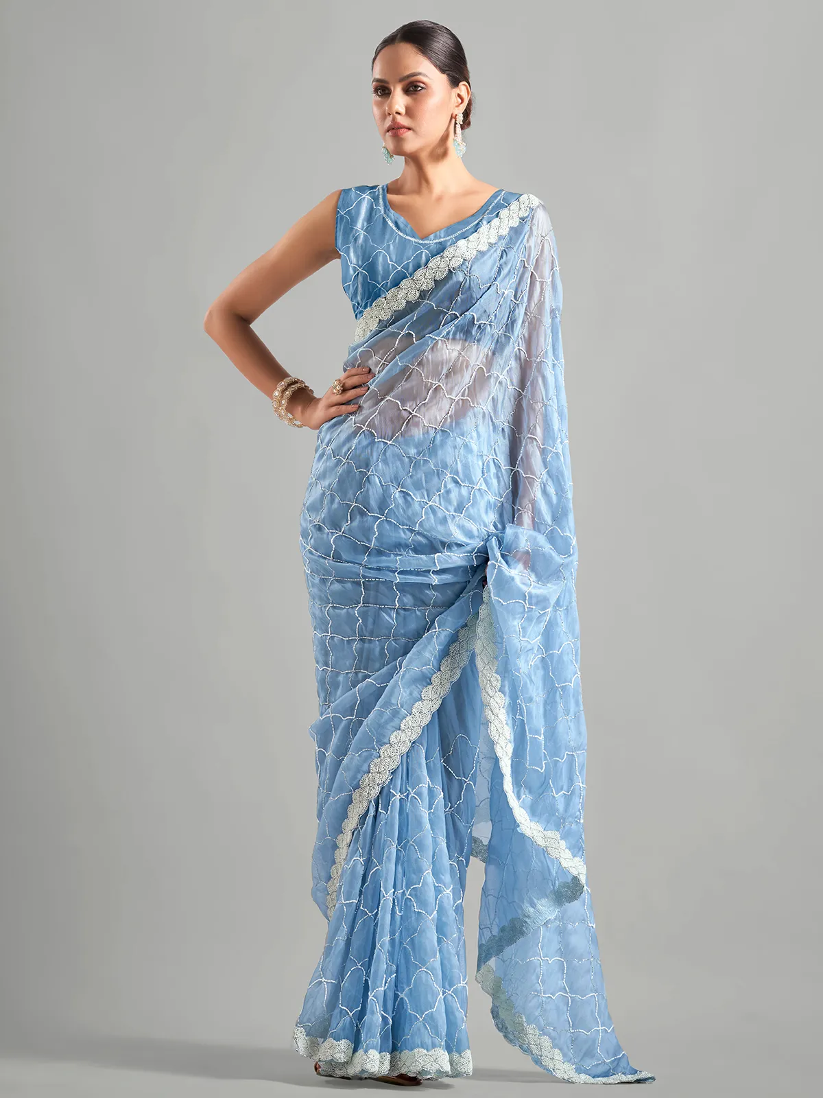 Stunning blue chiffon saree