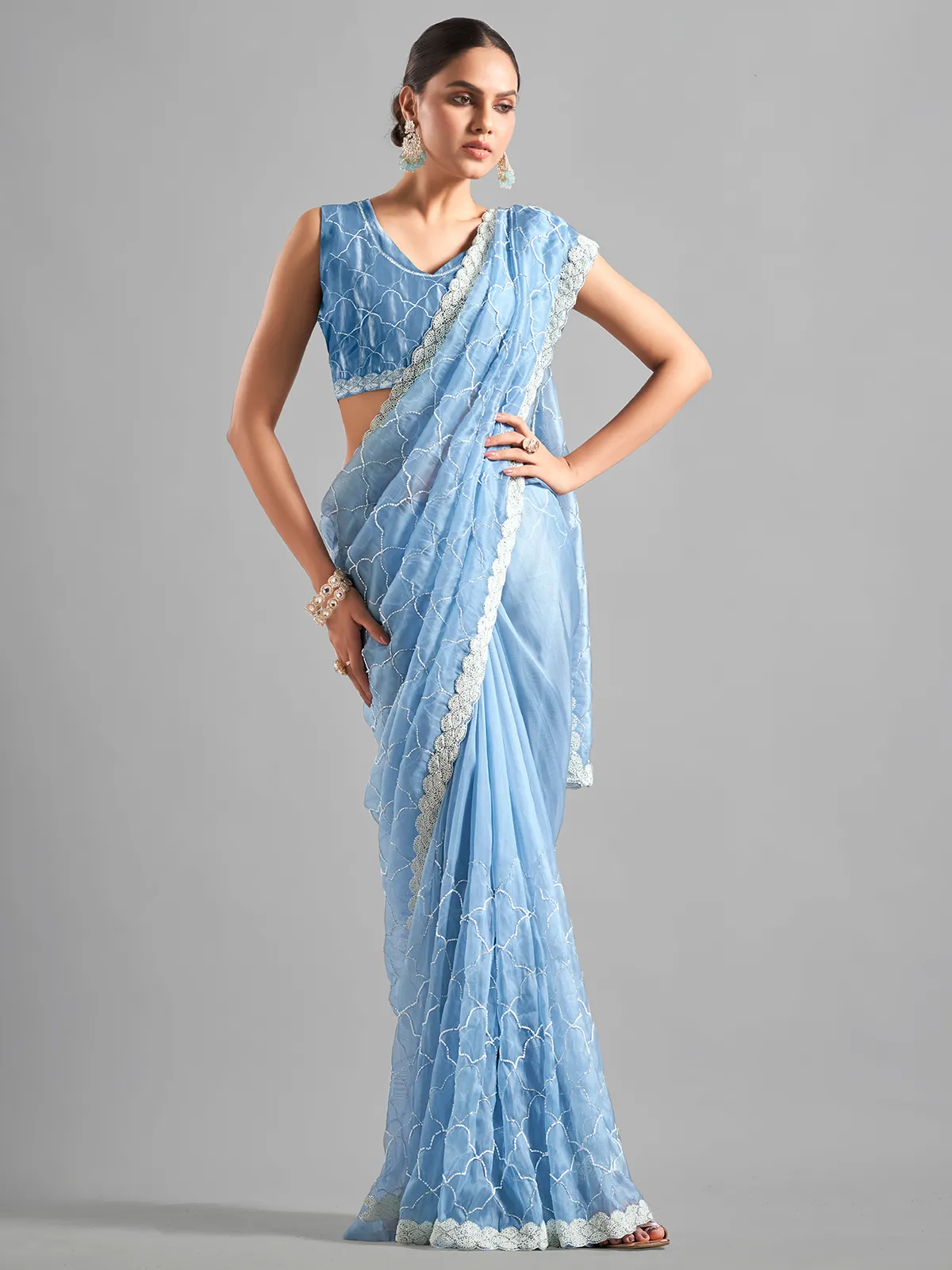 Stunning blue chiffon saree