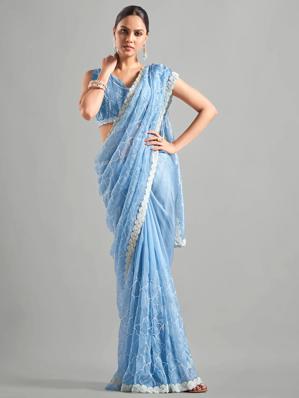 Stunning blue chiffon saree