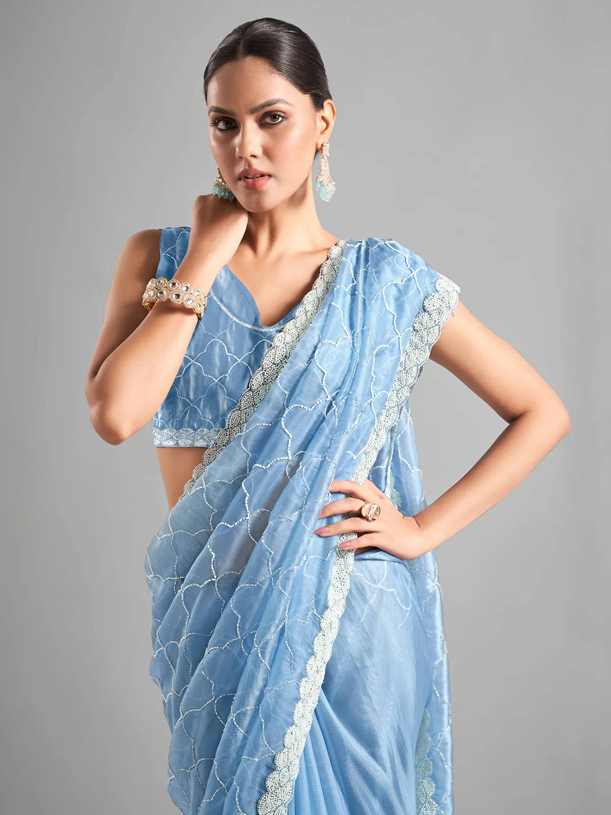 Stunning blue chiffon saree