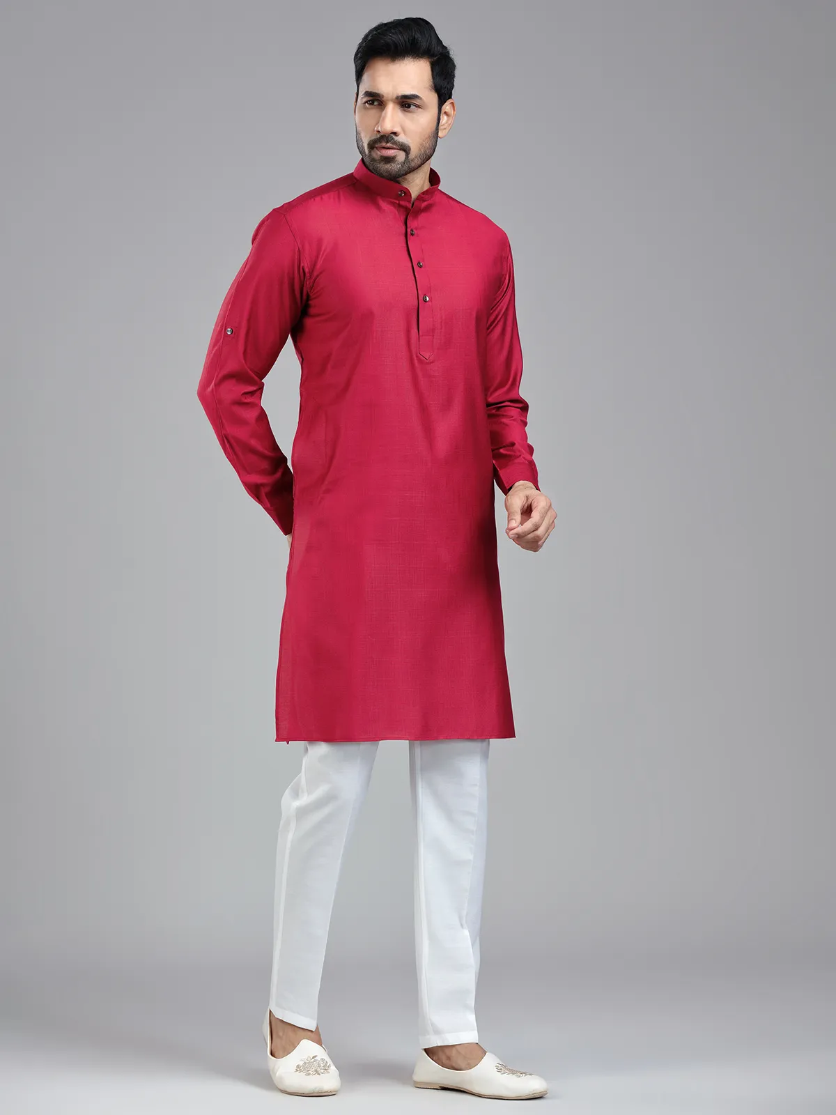 Maroonish red simple kurta pajama set for festival