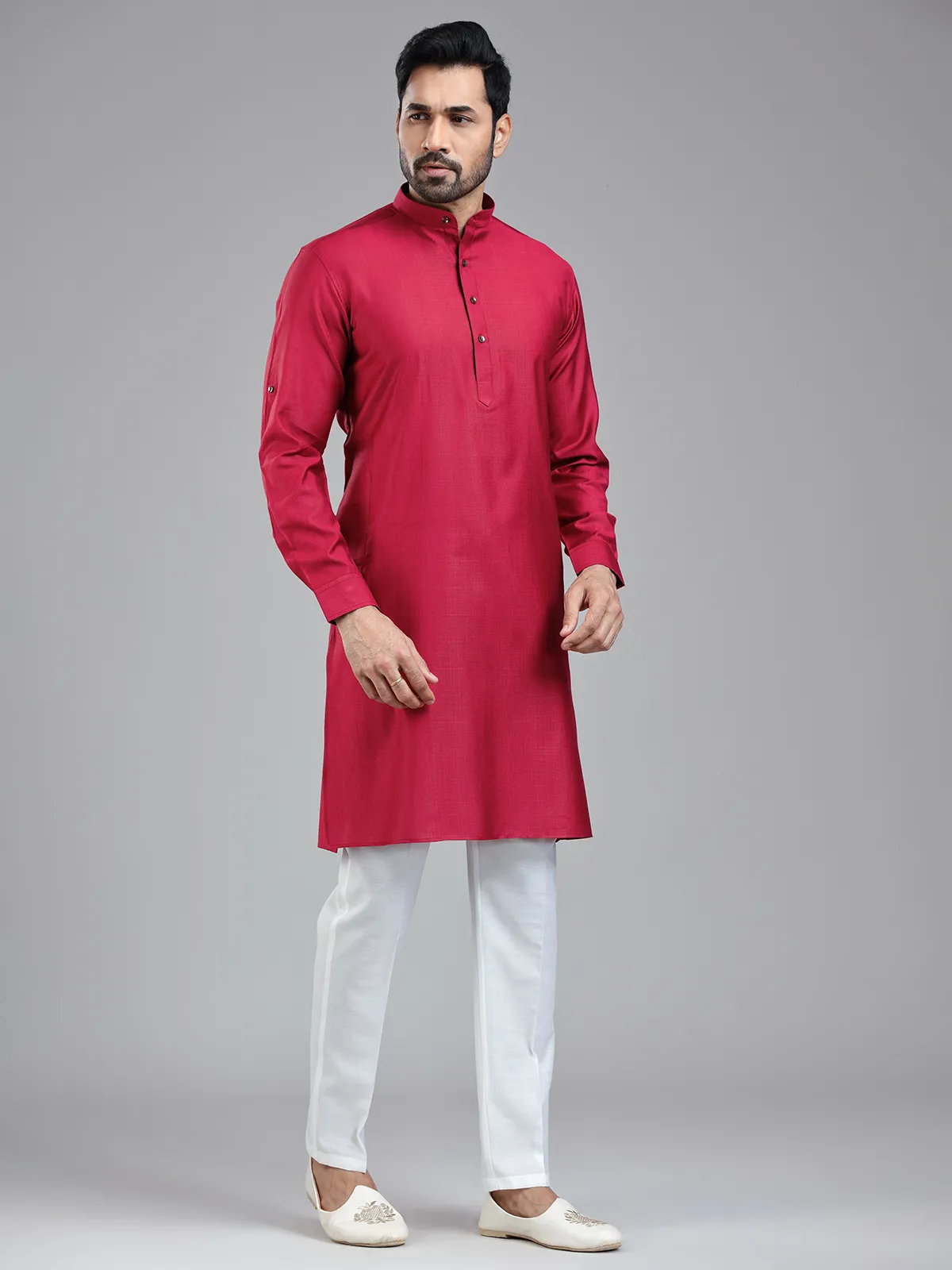 Maroonish red simple kurta pajama set for festival