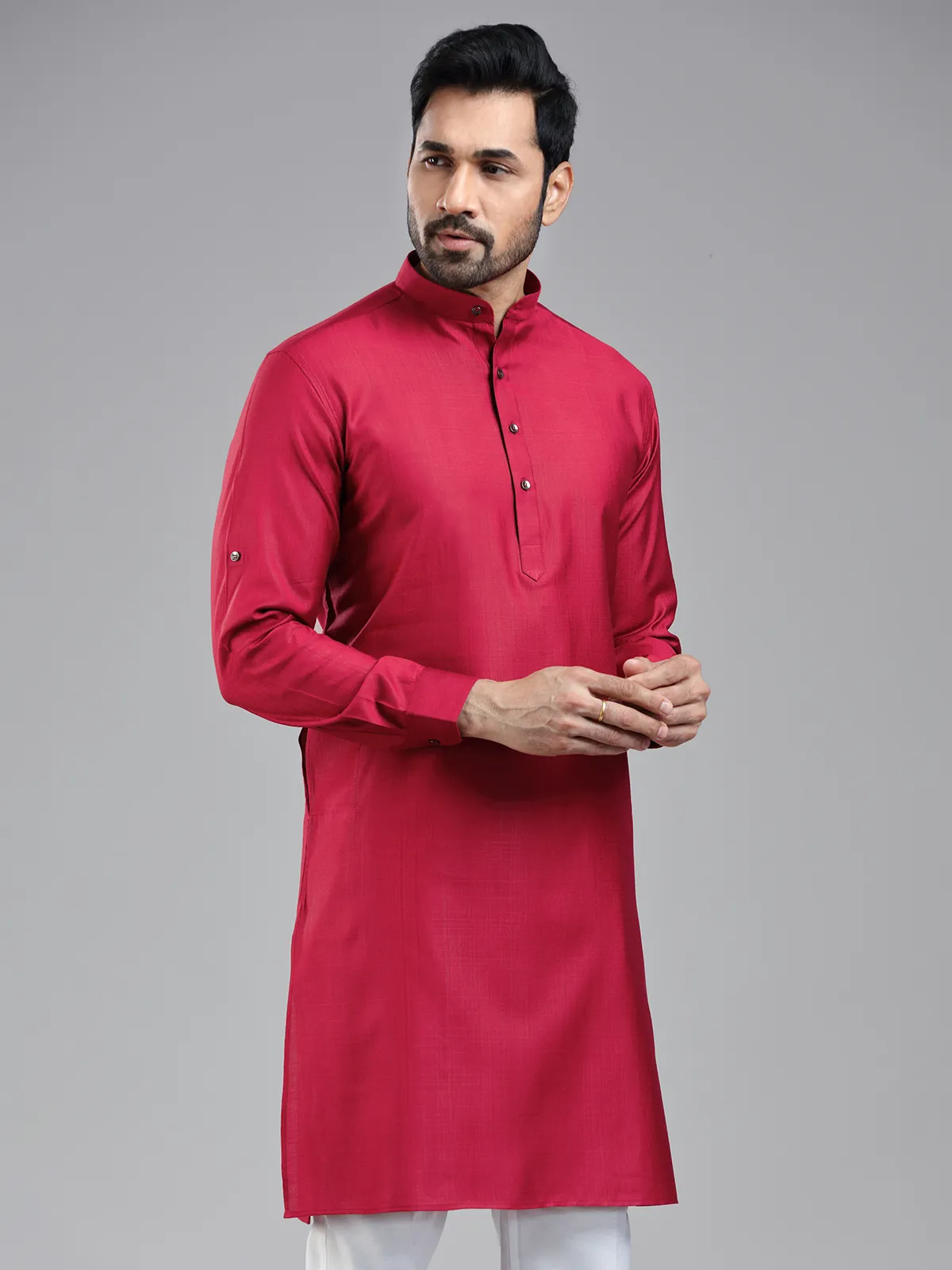 Maroonish red simple kurta pajama set for festival