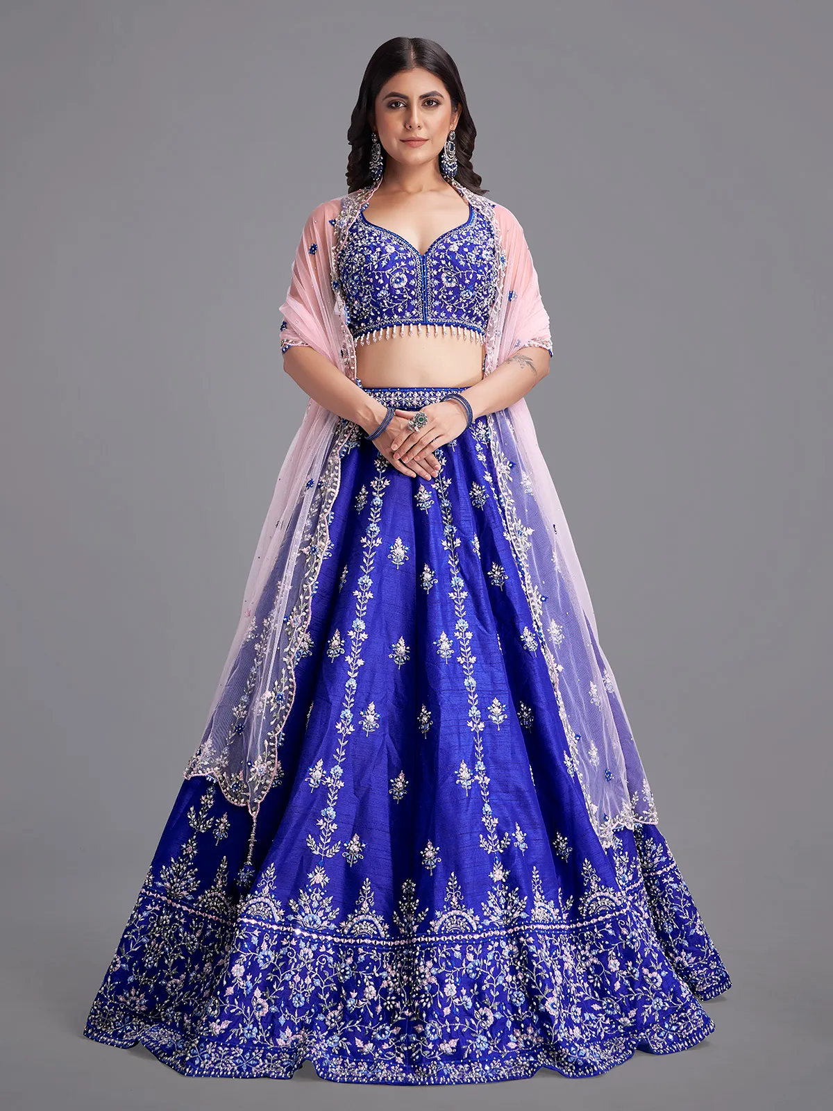 Attractive royal blue raw silk lehenga choli