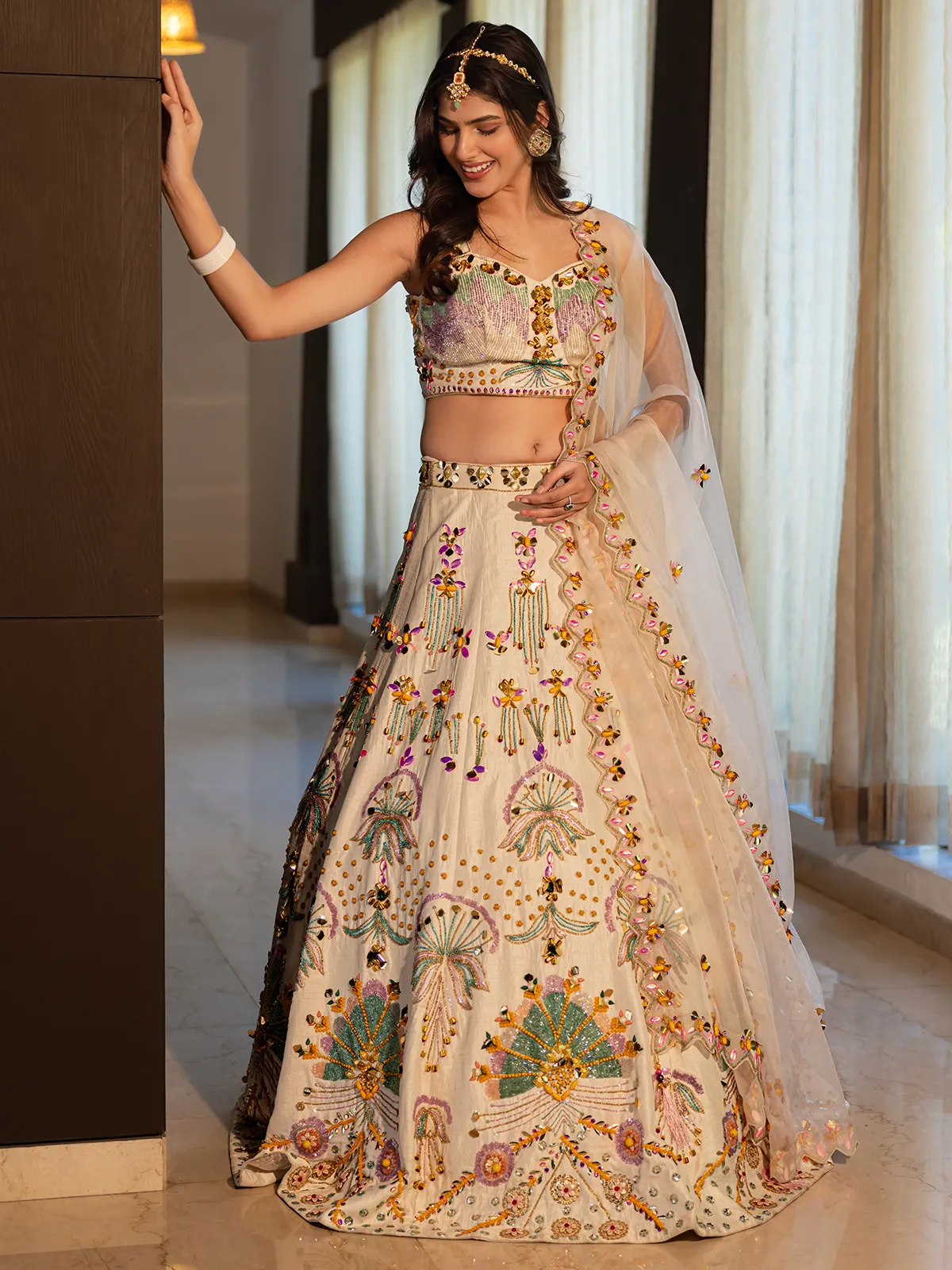 Stunning off-white raw silk lehenga choli