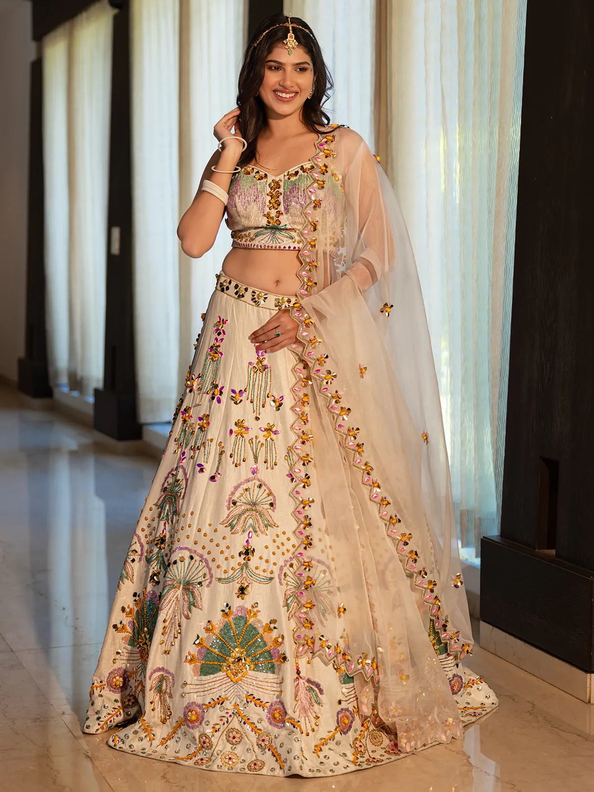 Stunning off-white raw silk lehenga choli