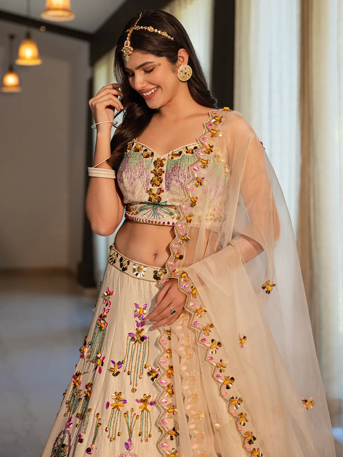 Stunning off-white raw silk lehenga choli