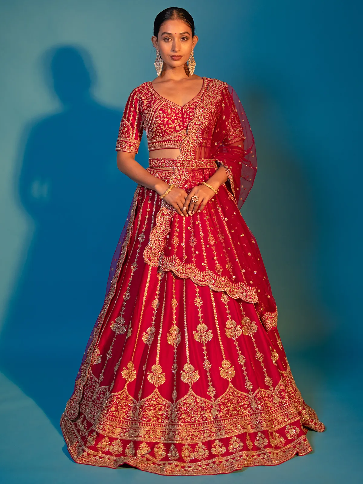 Elegant rani color raw silk lahenga choli