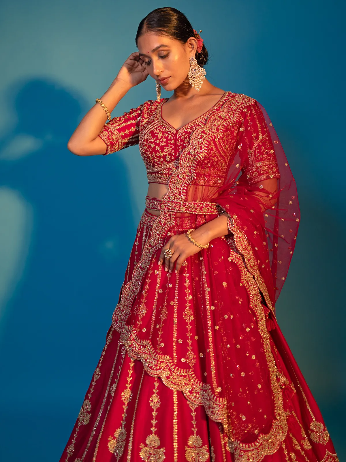 Elegant rani color raw silk lahenga choli