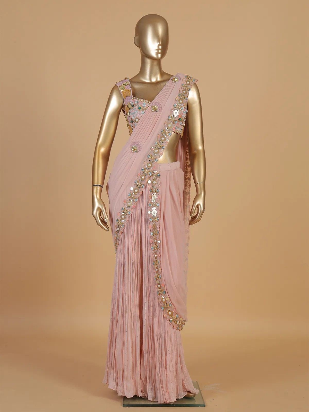 Stunning peach silk wedding palazzo salwar suit