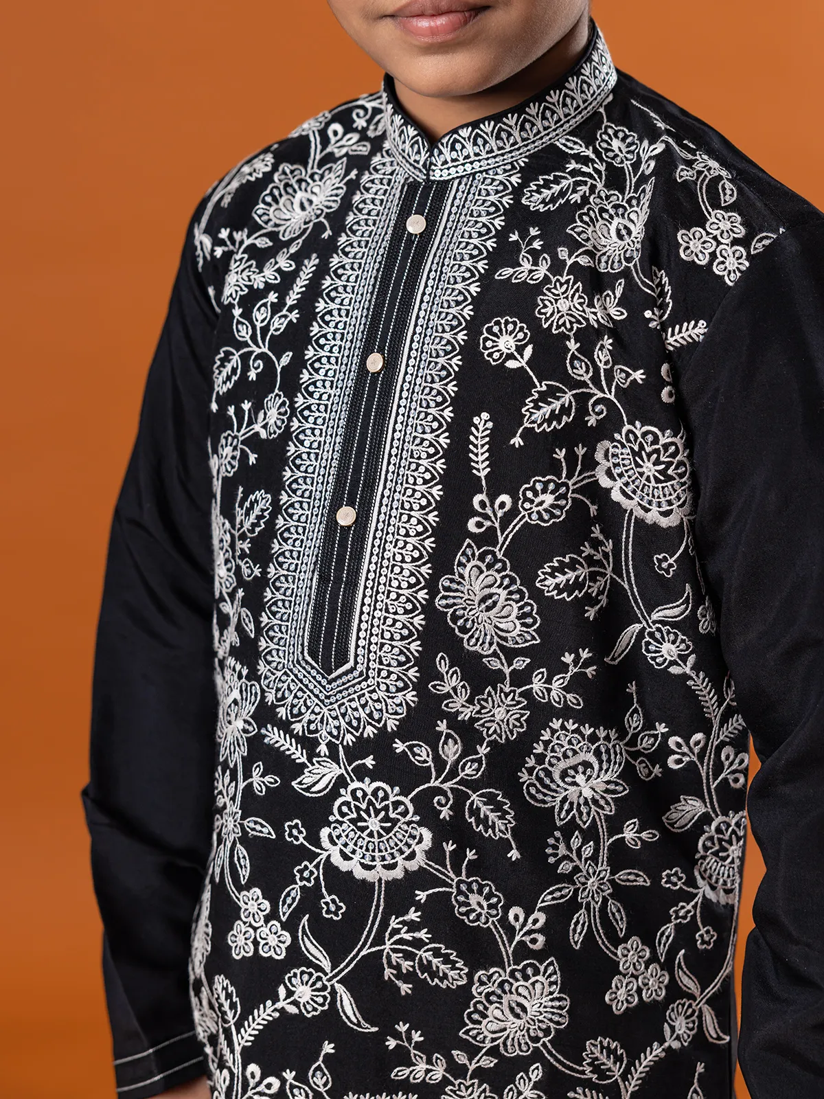 Black kurta suit in fine embroidery for festival