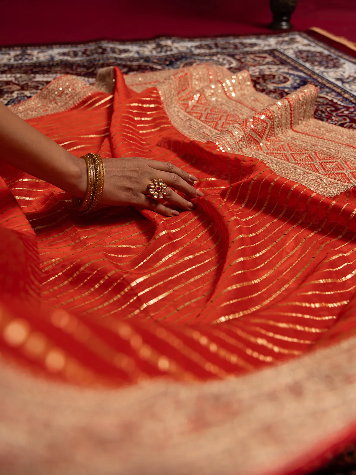 Attractive orange saree in georgette