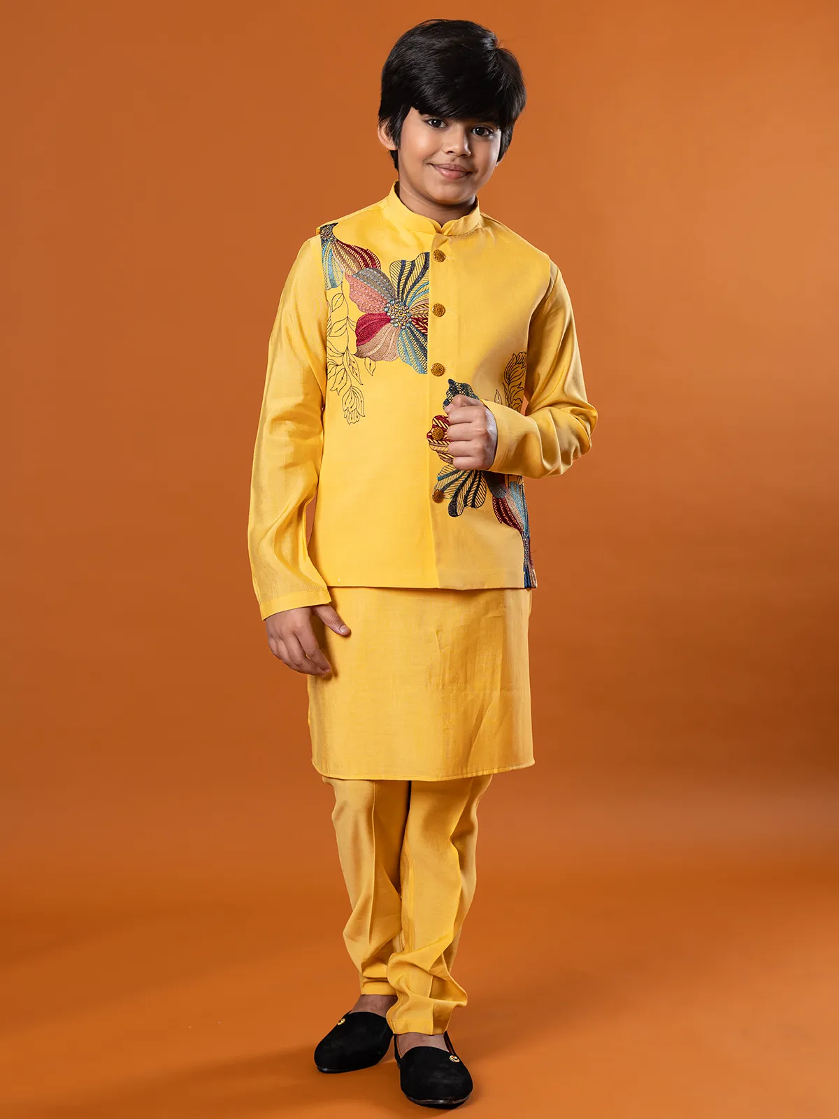 Mango yellow waistcoat set for boys