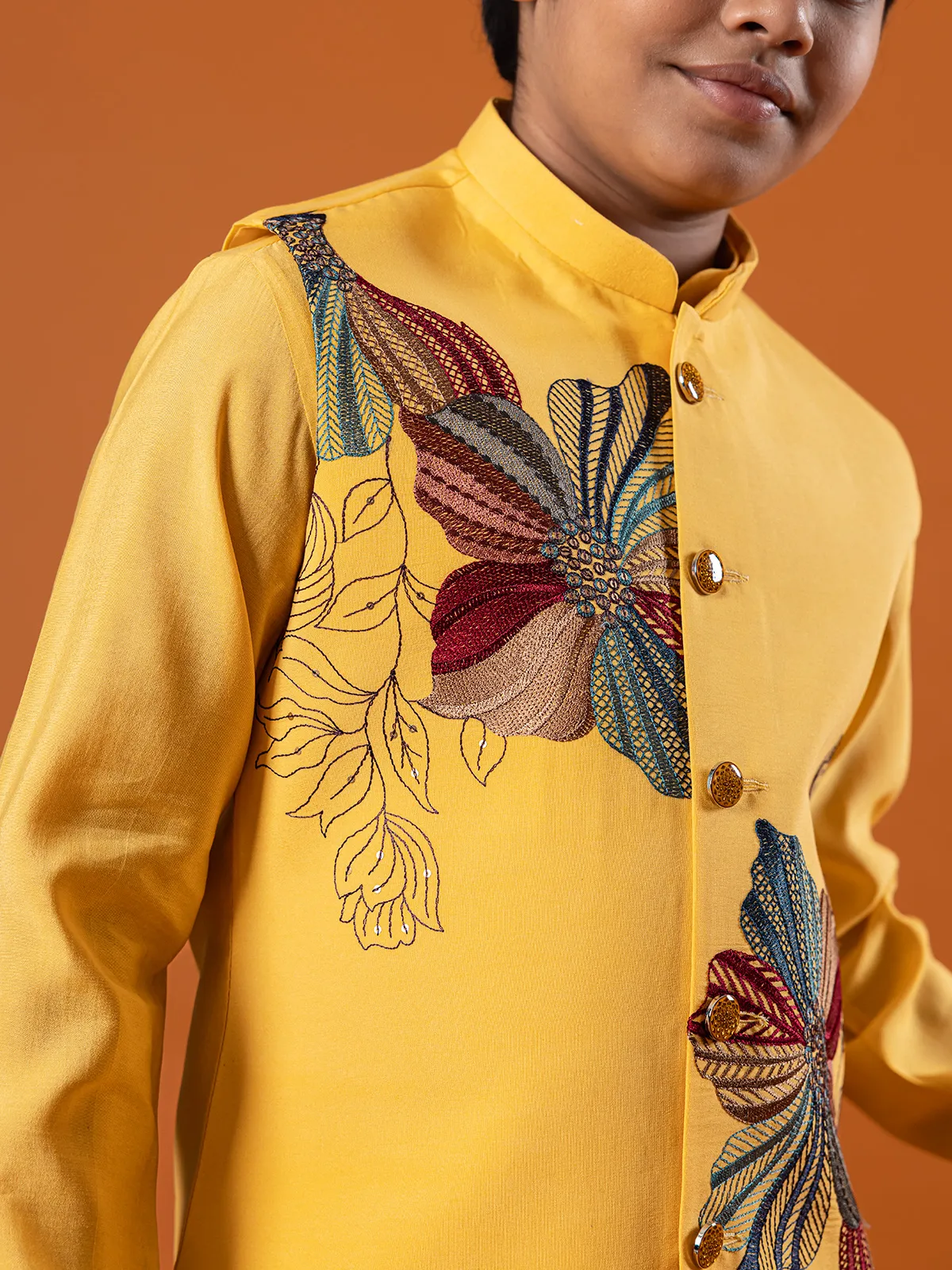 Mango yellow waistcoat set for boys