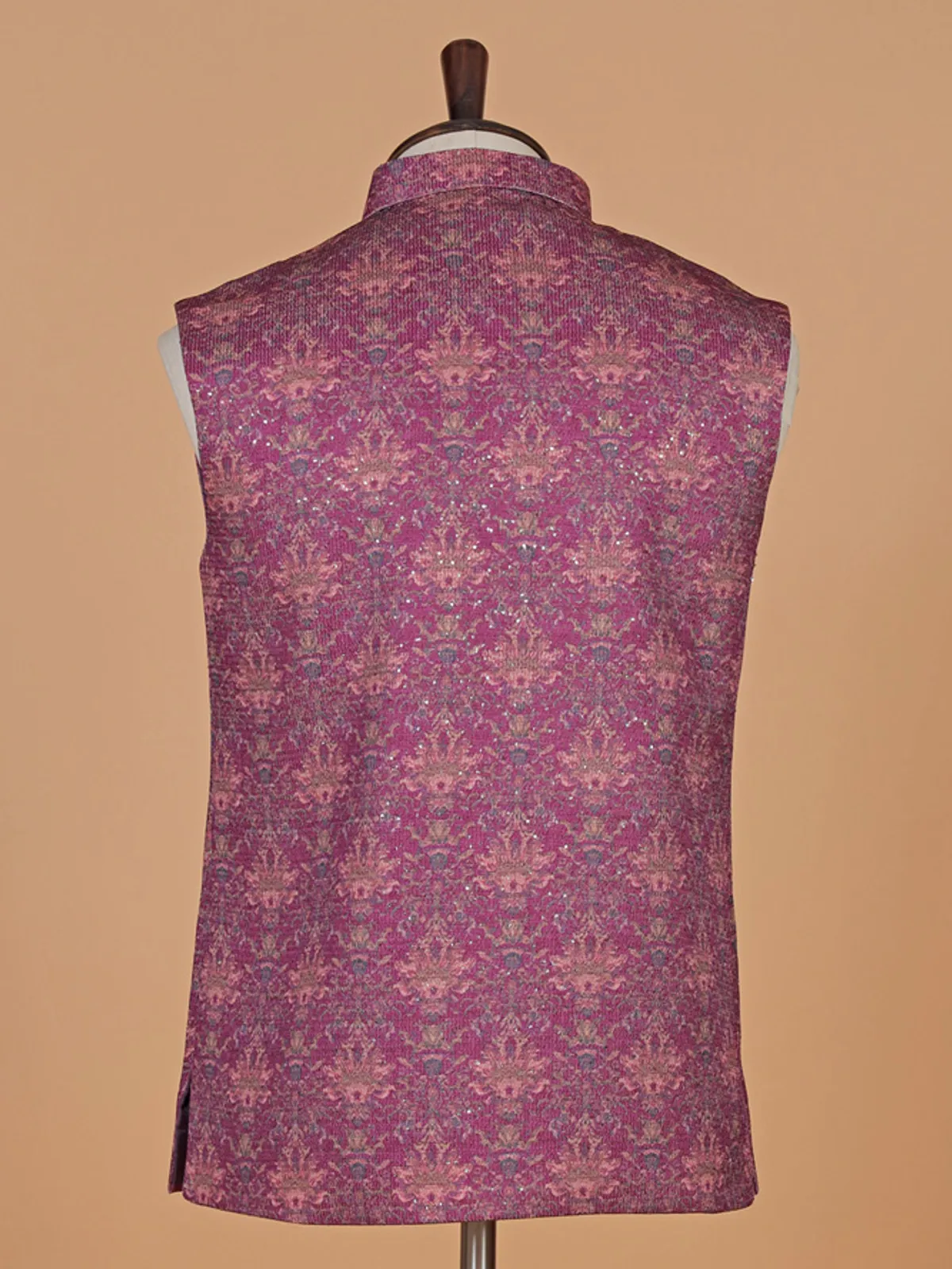 Wine printed cotton silk waistcoat for men