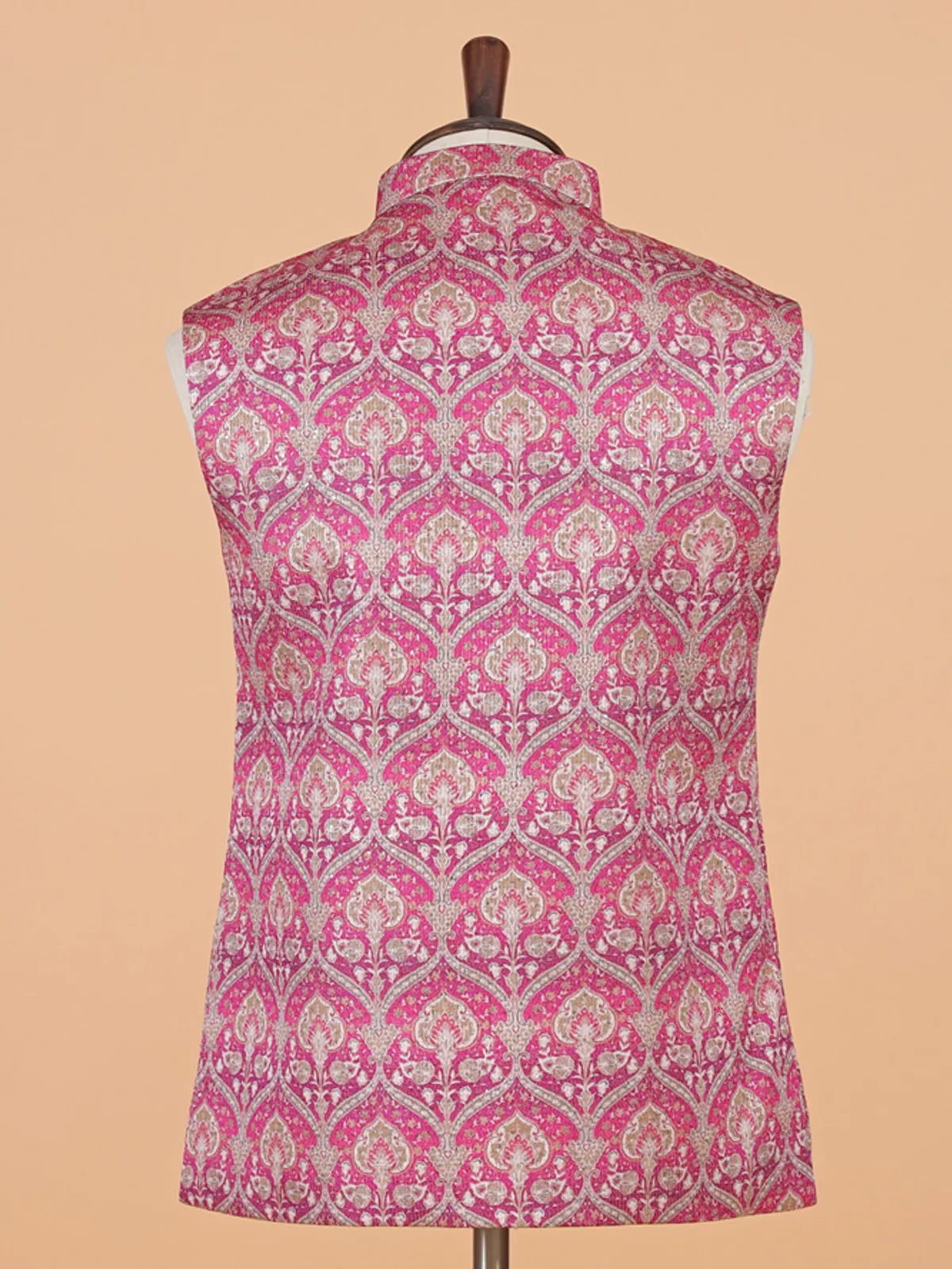 Magenta printed silk waistcoat for men