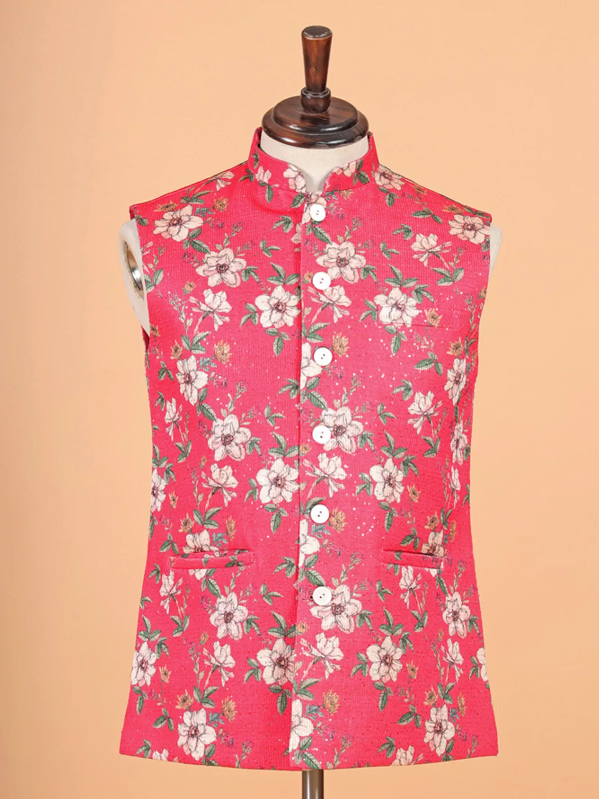 Bright pink printed waistcoat in thread