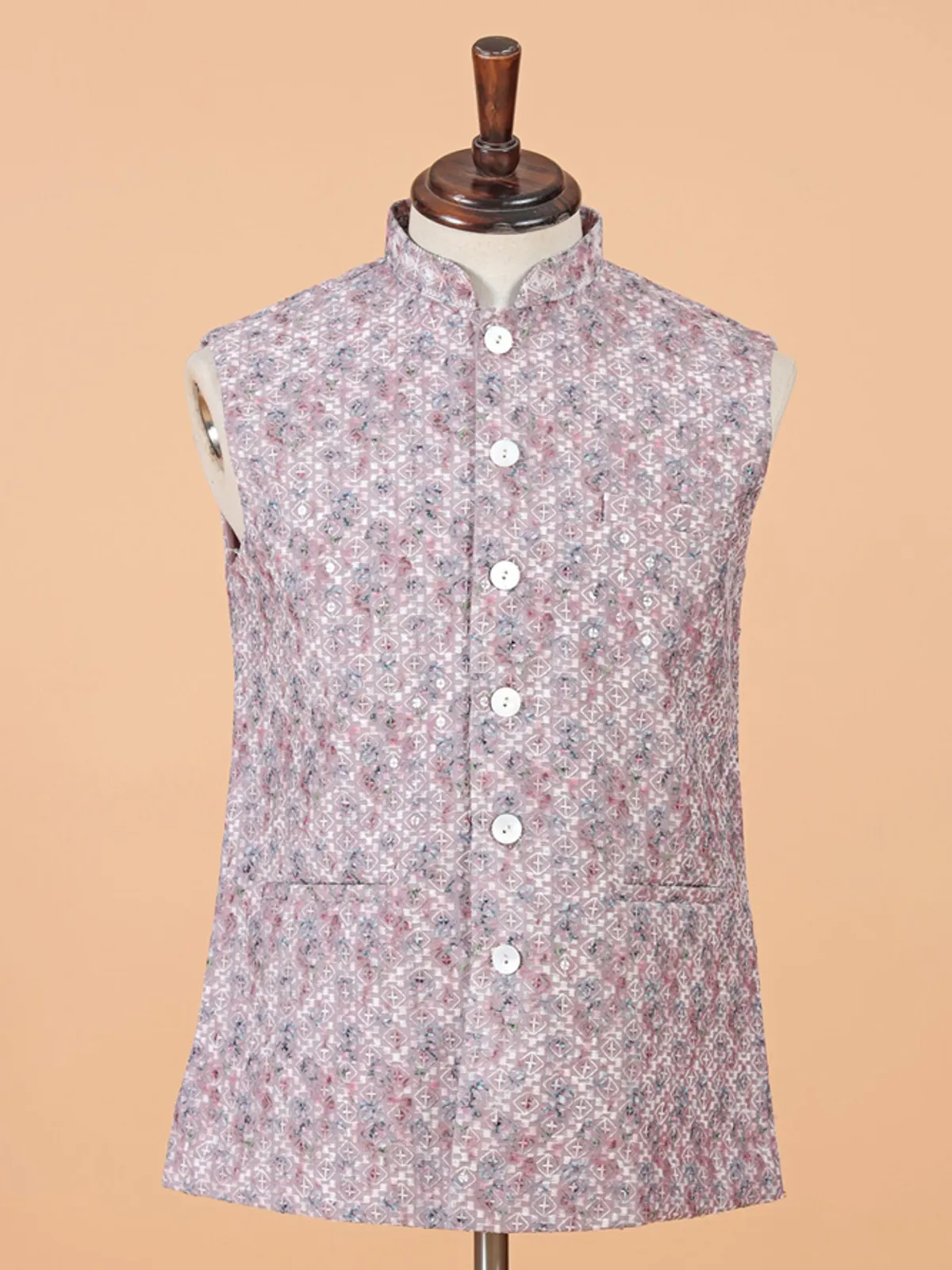 Onion pink silk waistcoat in sequins