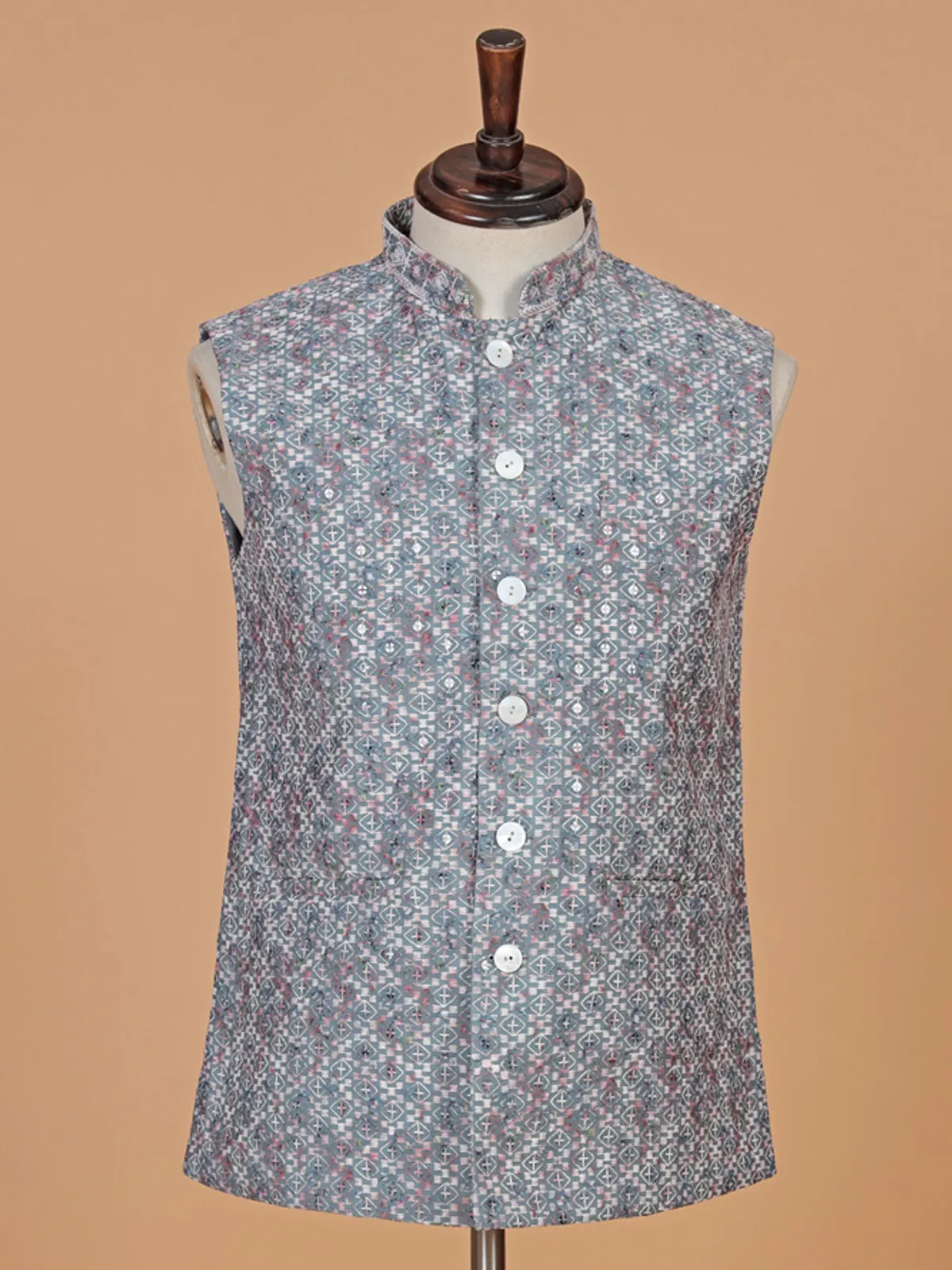 Charming cotton grey waistcoat with print