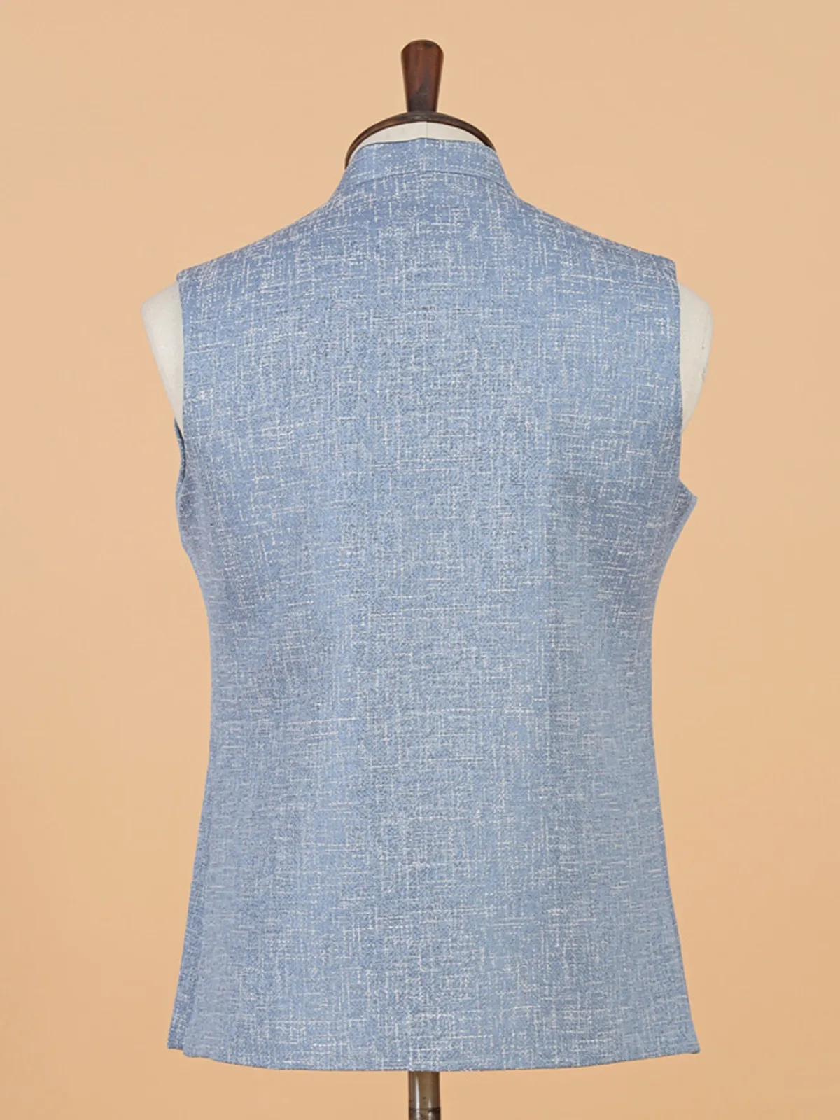 Powder blue cotton silk waistcoat for men