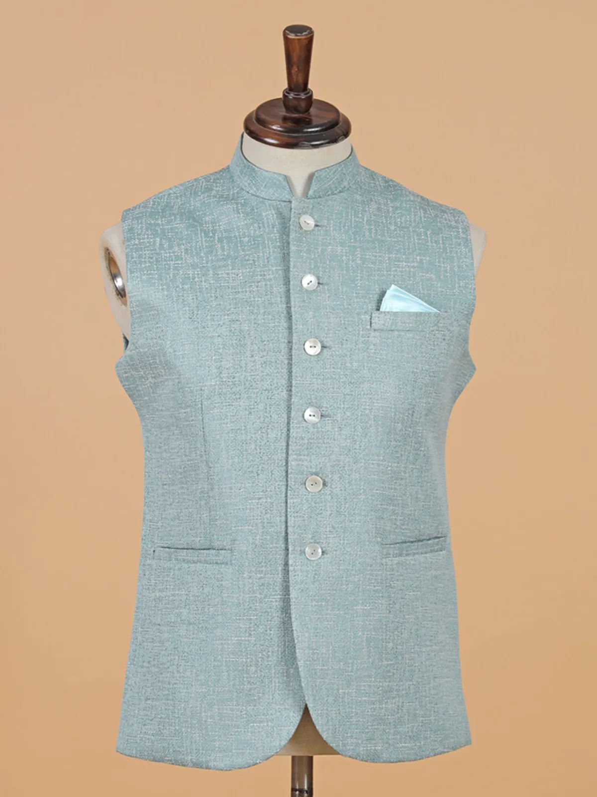 Mint green cotton silk waistcoat for men