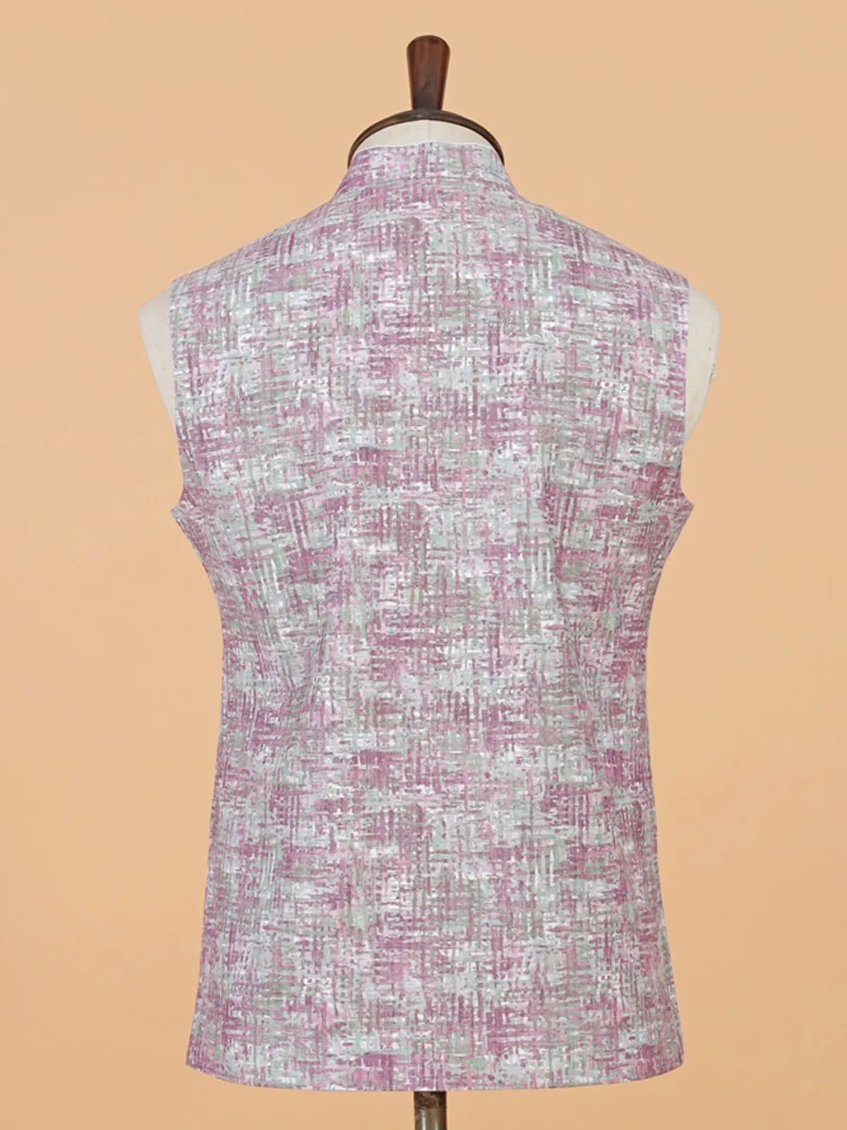 Purple printed cotton silk waistcoat for men