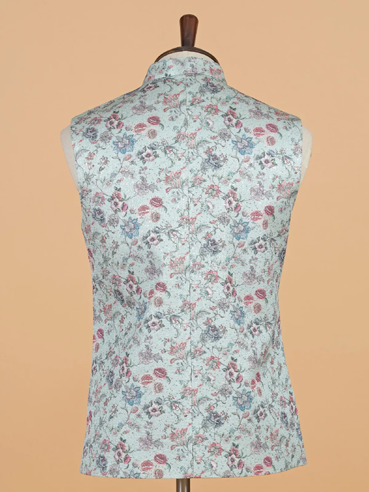 Floral printed pista green waistcoat