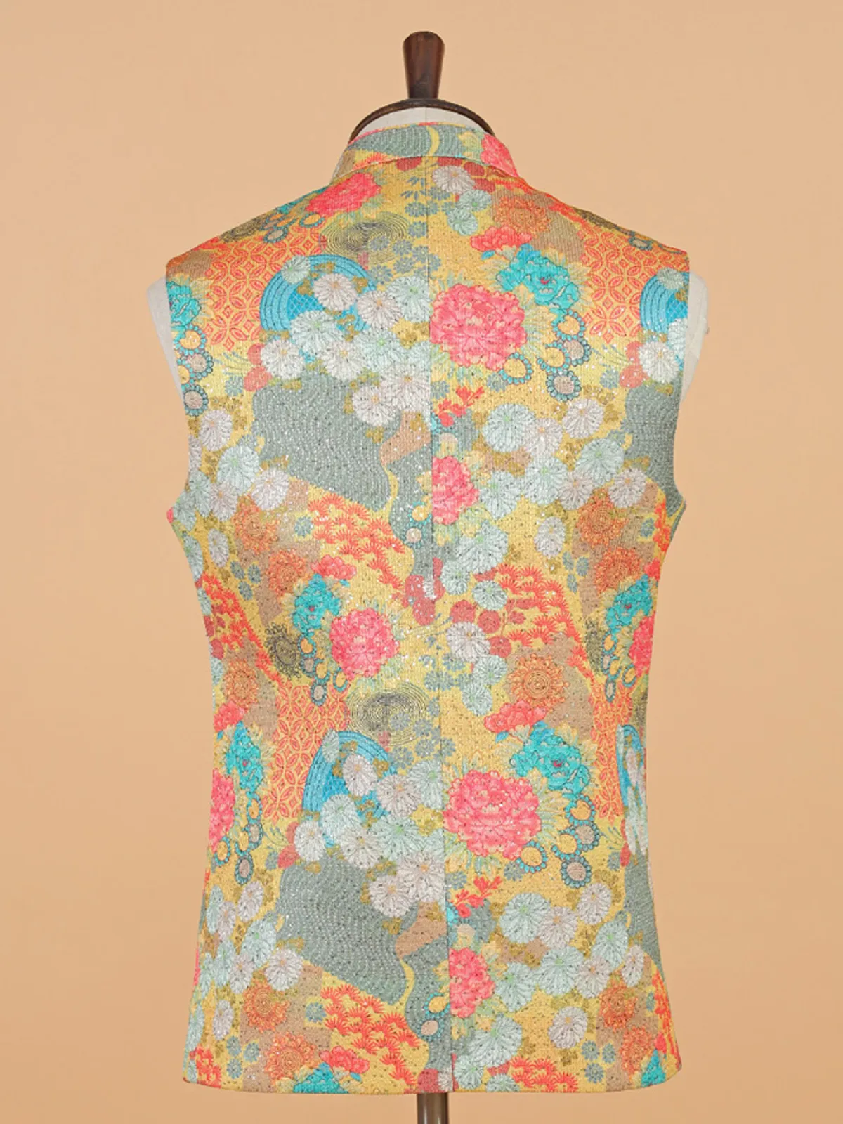 Classy yellow printed waistcoat for men