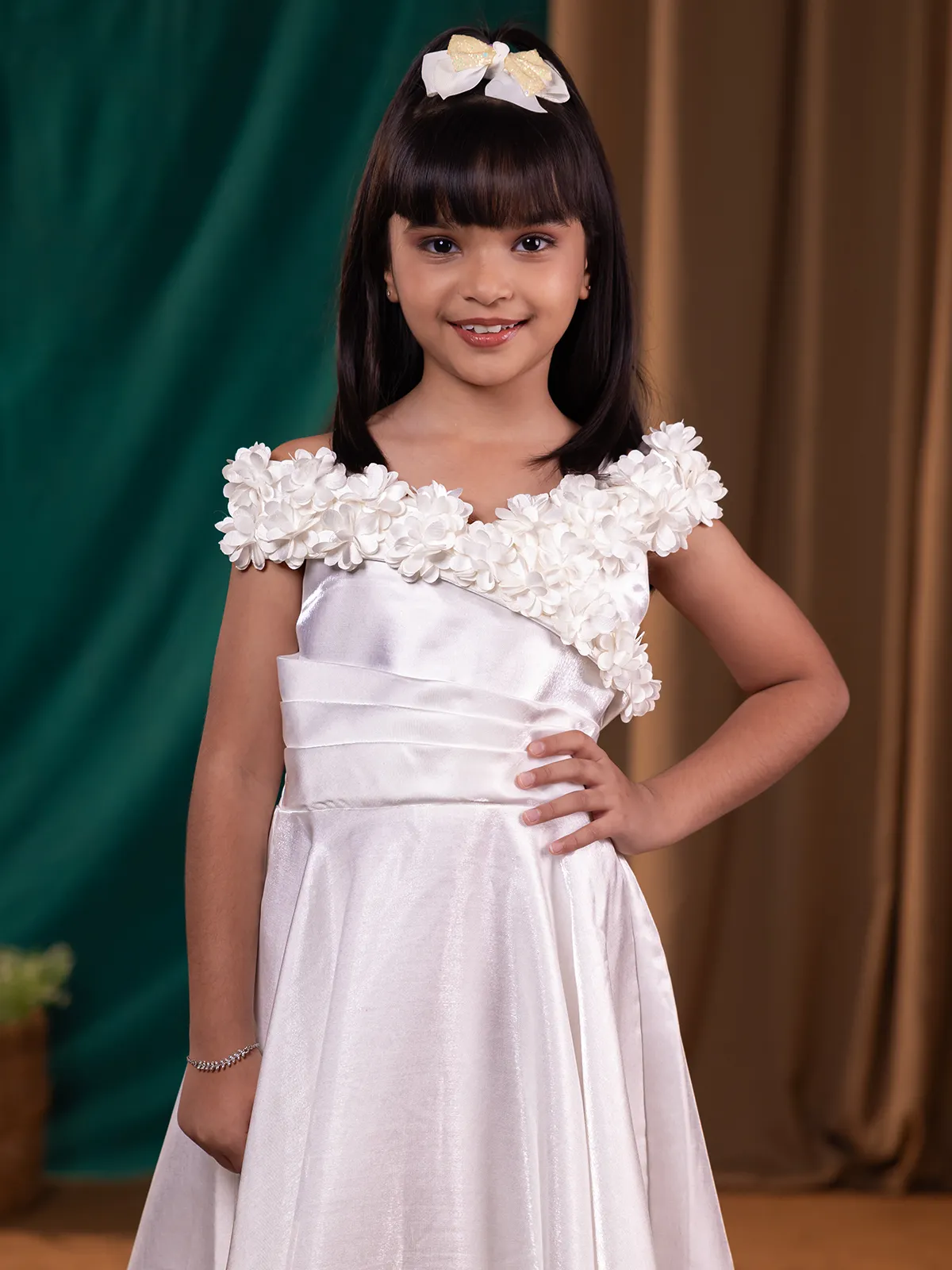 Gorgeous white silk party gown for girls