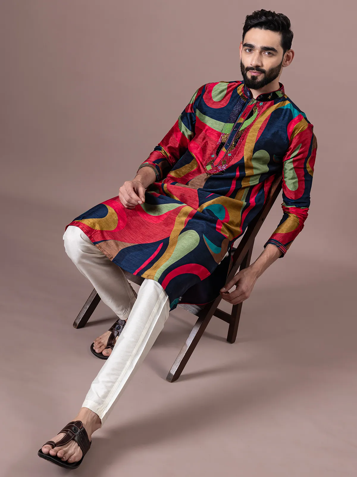 Stuning multicolor silk kurta suit for men